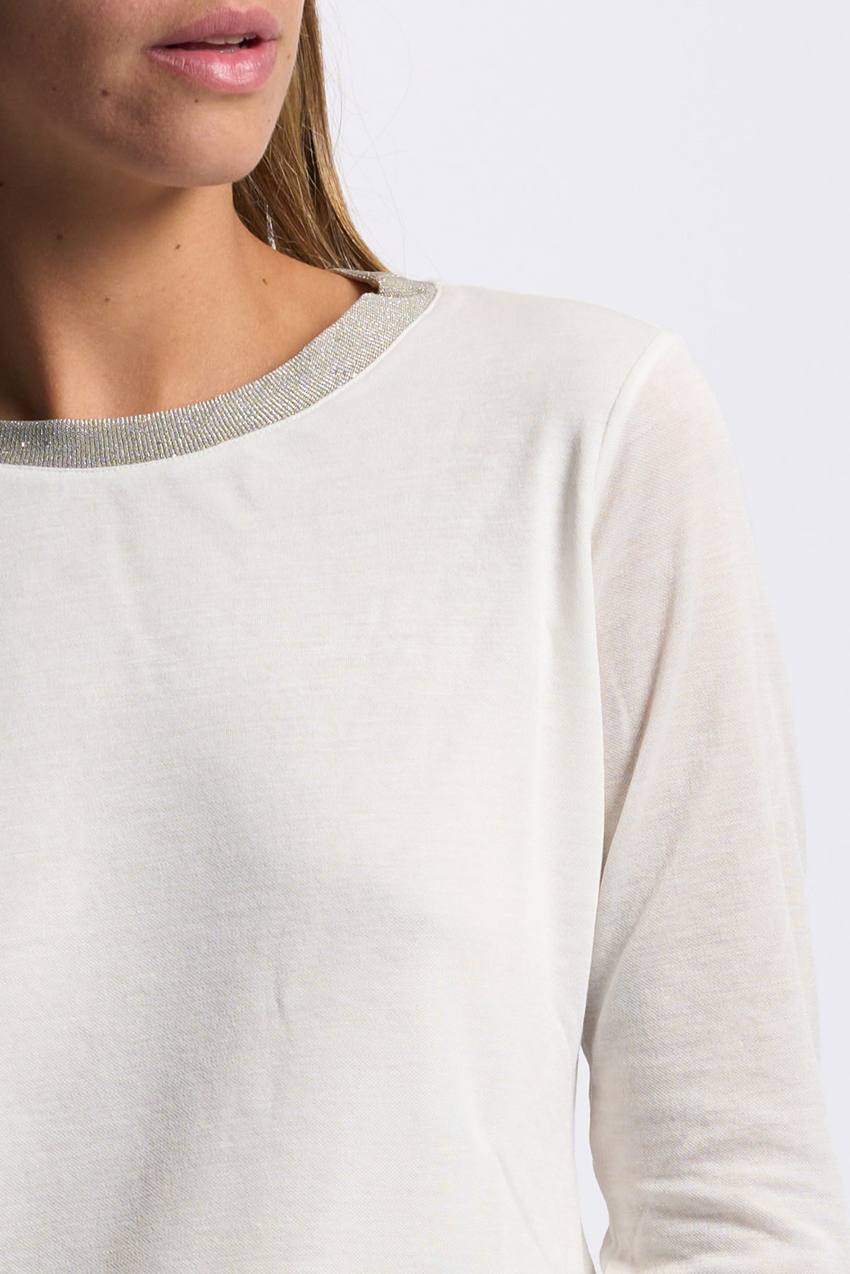 Purotatto T-shirt Manica Lunga Lurex Panna Donna-4
