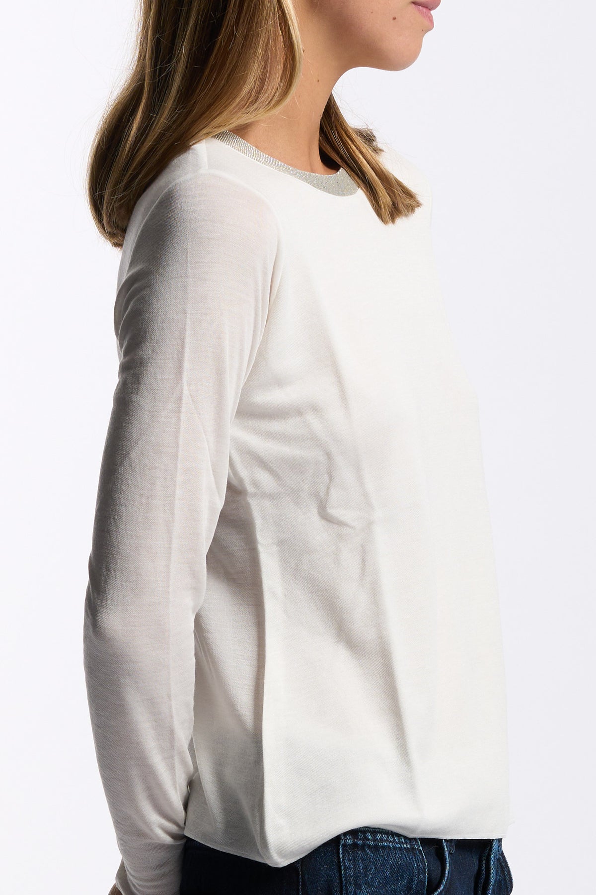 Purotatto T-shirt Manica Lunga Lurex Panna Donna-5