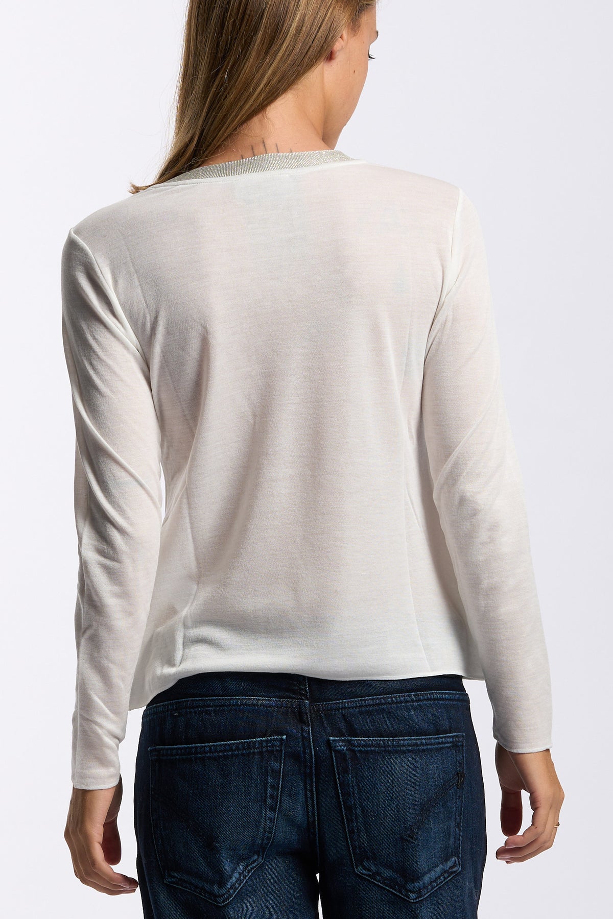 Purotatto T-shirt Manica Lunga Lurex Panna Donna-6