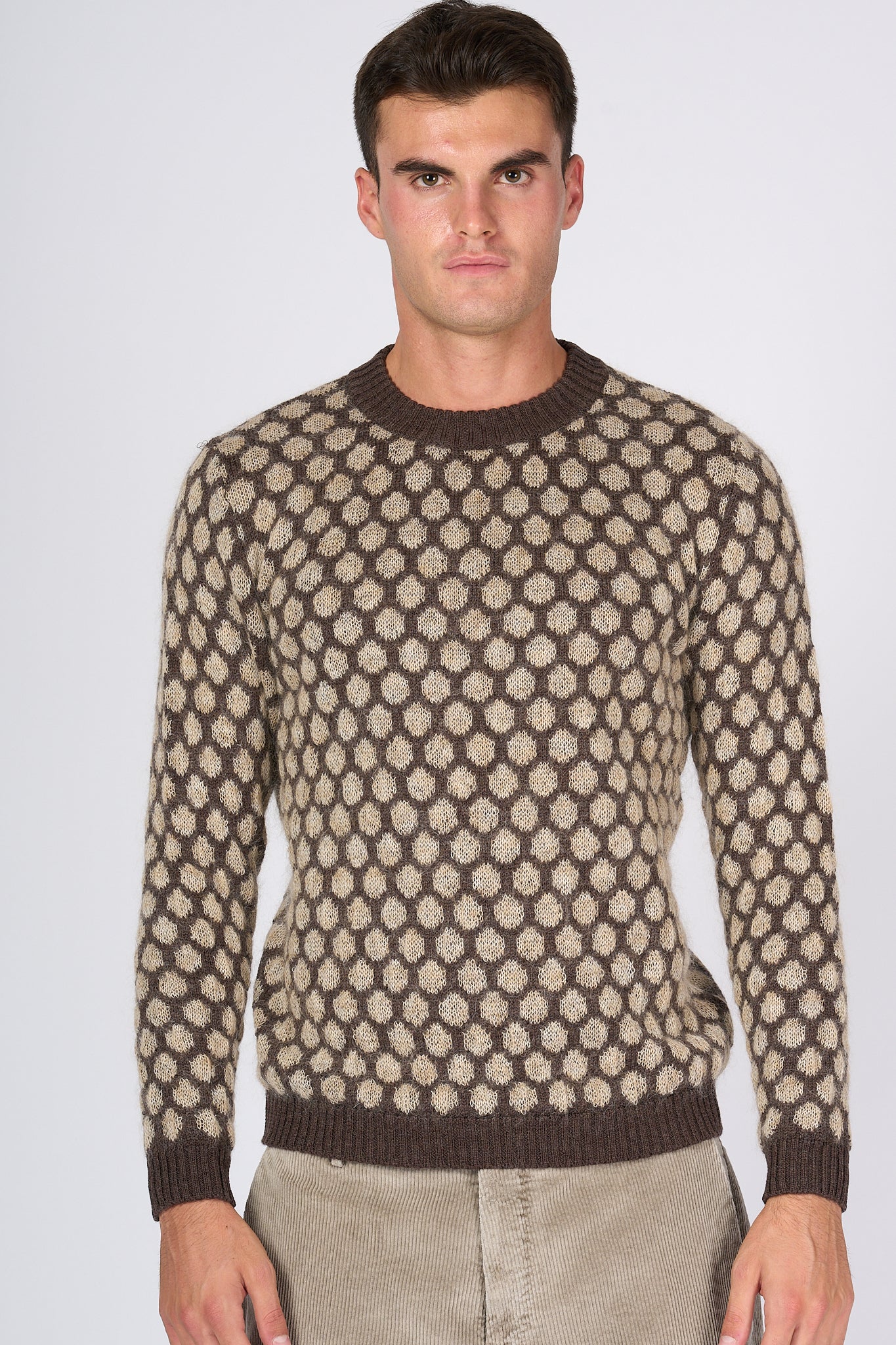 RakkÌ Maglia Jaquard Pois Marrone Uomo-3
