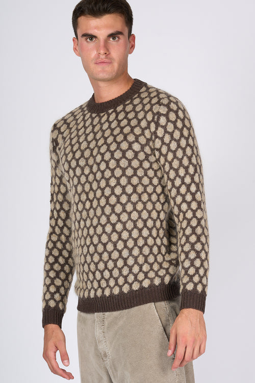 RakkÌ Men's Brown Polka Dot Jacquard Sweater