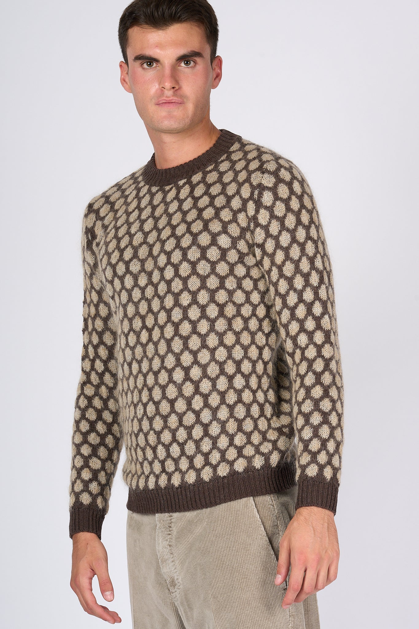 RakkÌ Maglia Jaquard Pois Marrone Uomo-1