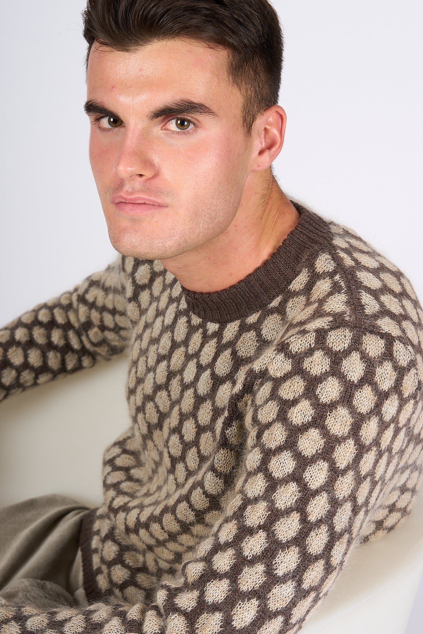 RakkÌ Maglia Jaquard Pois Marrone Uomo-5