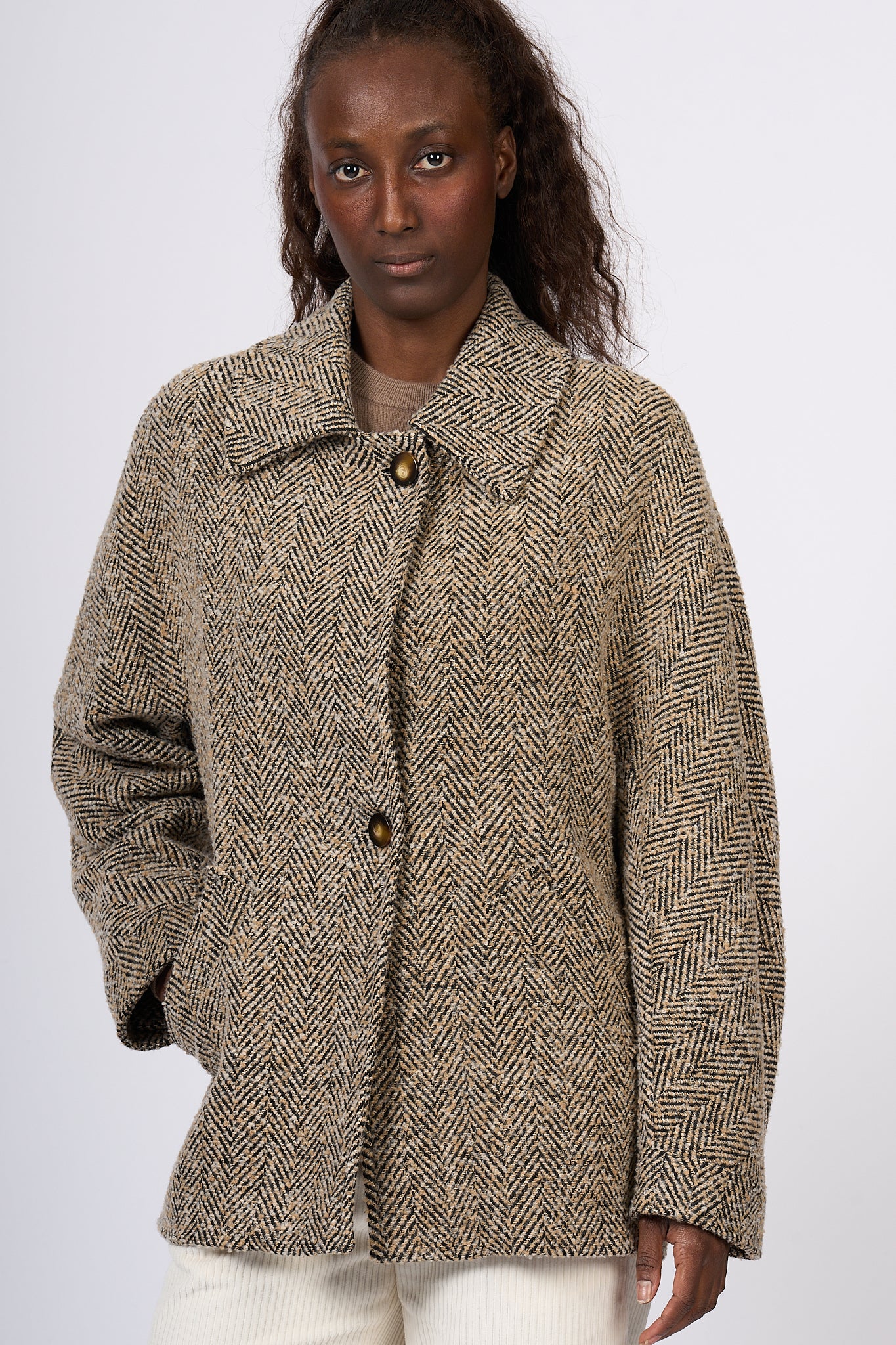 Rame Caban Tweed Beige/nero Donna-4