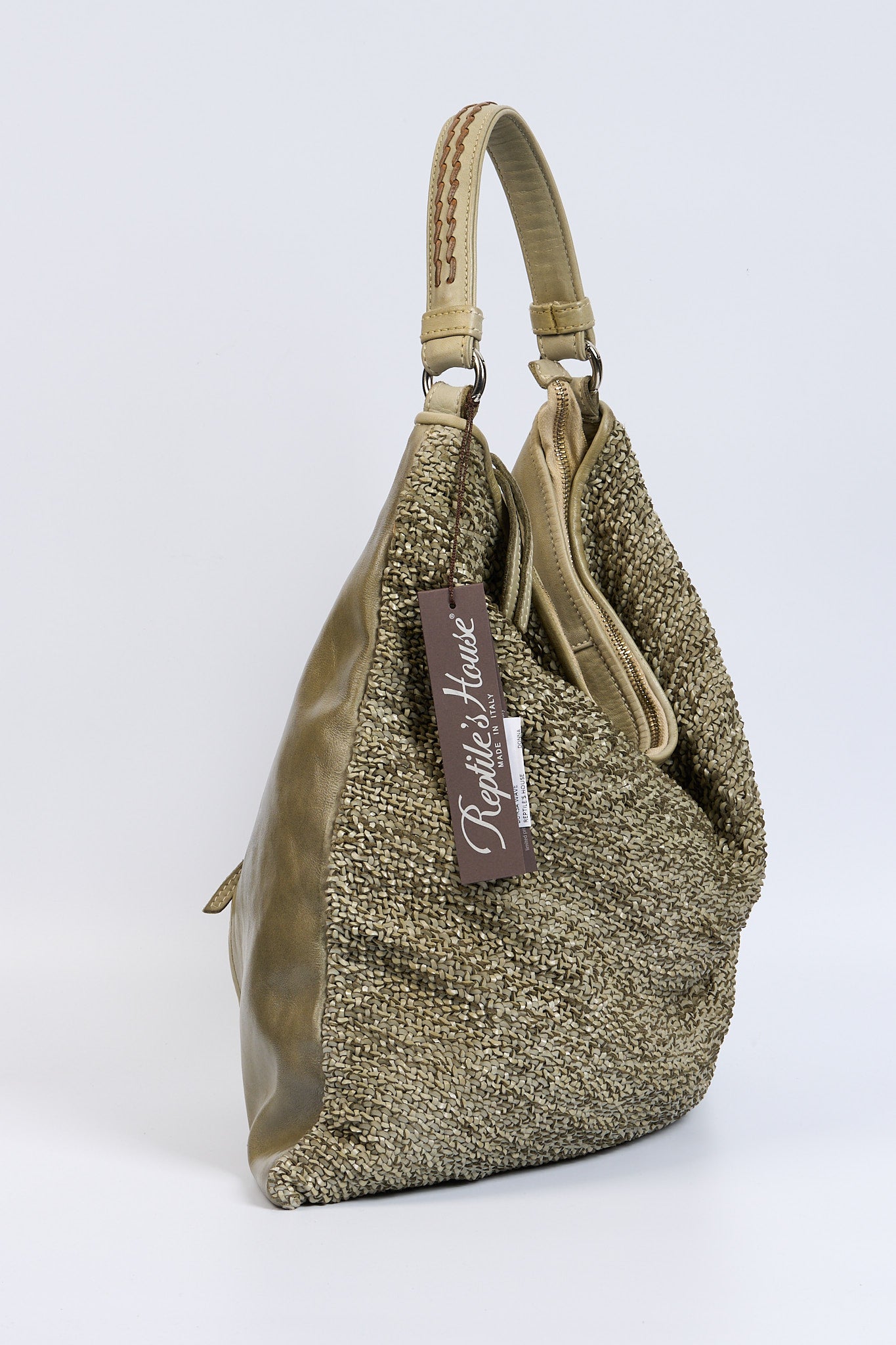 Reptile's house Borsa Pelle Intrecciata Verde Donna-3