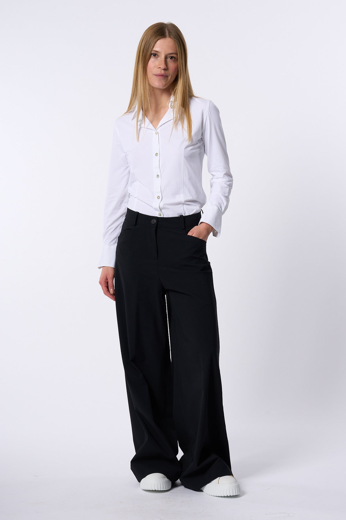 Rrd Camicia Oxford Tecnica Bianco Donna elasticizzata-2