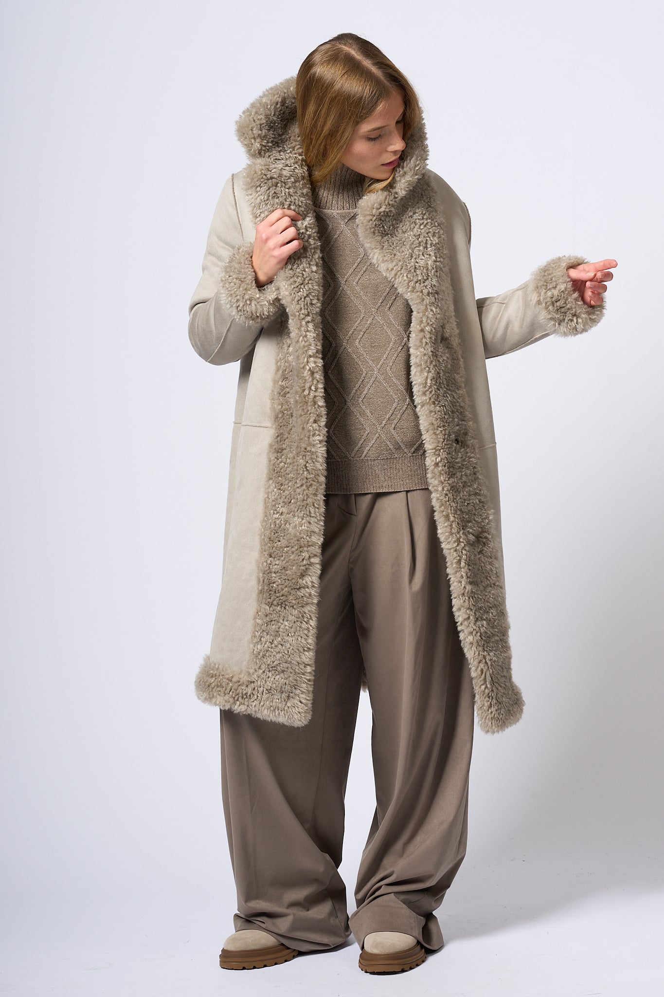 Rrd Eco Sheepskin Long Coat Grey Women-3