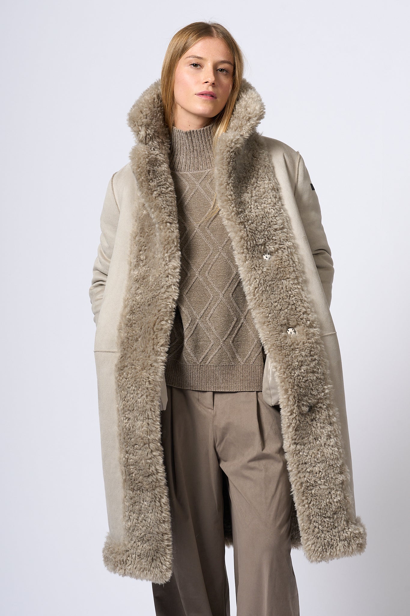 Rrd Eco Sheepskin Long Coat Grey Women-11