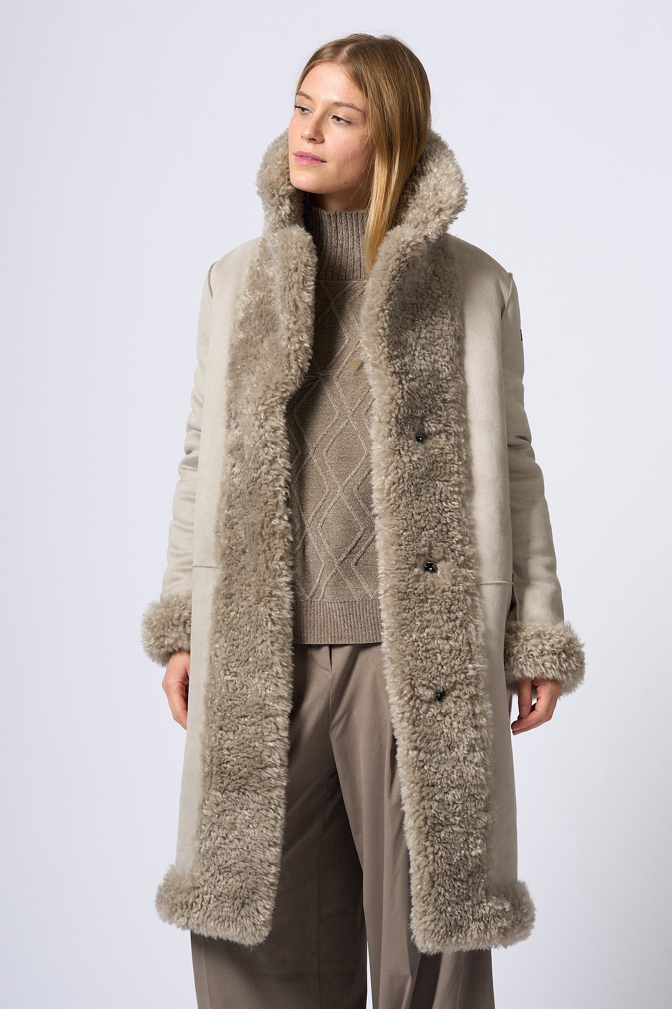 Rrd Eco Sheepskin Long Coat Grey Women-12