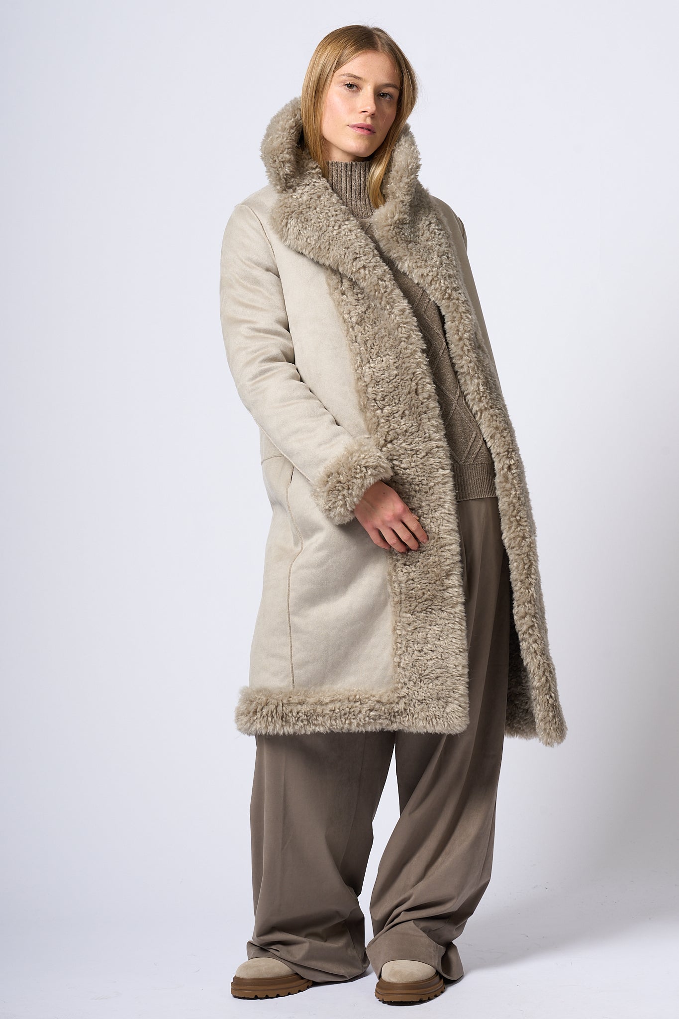 Rrd Eco Sheepskin Long Coat Grey Women-14