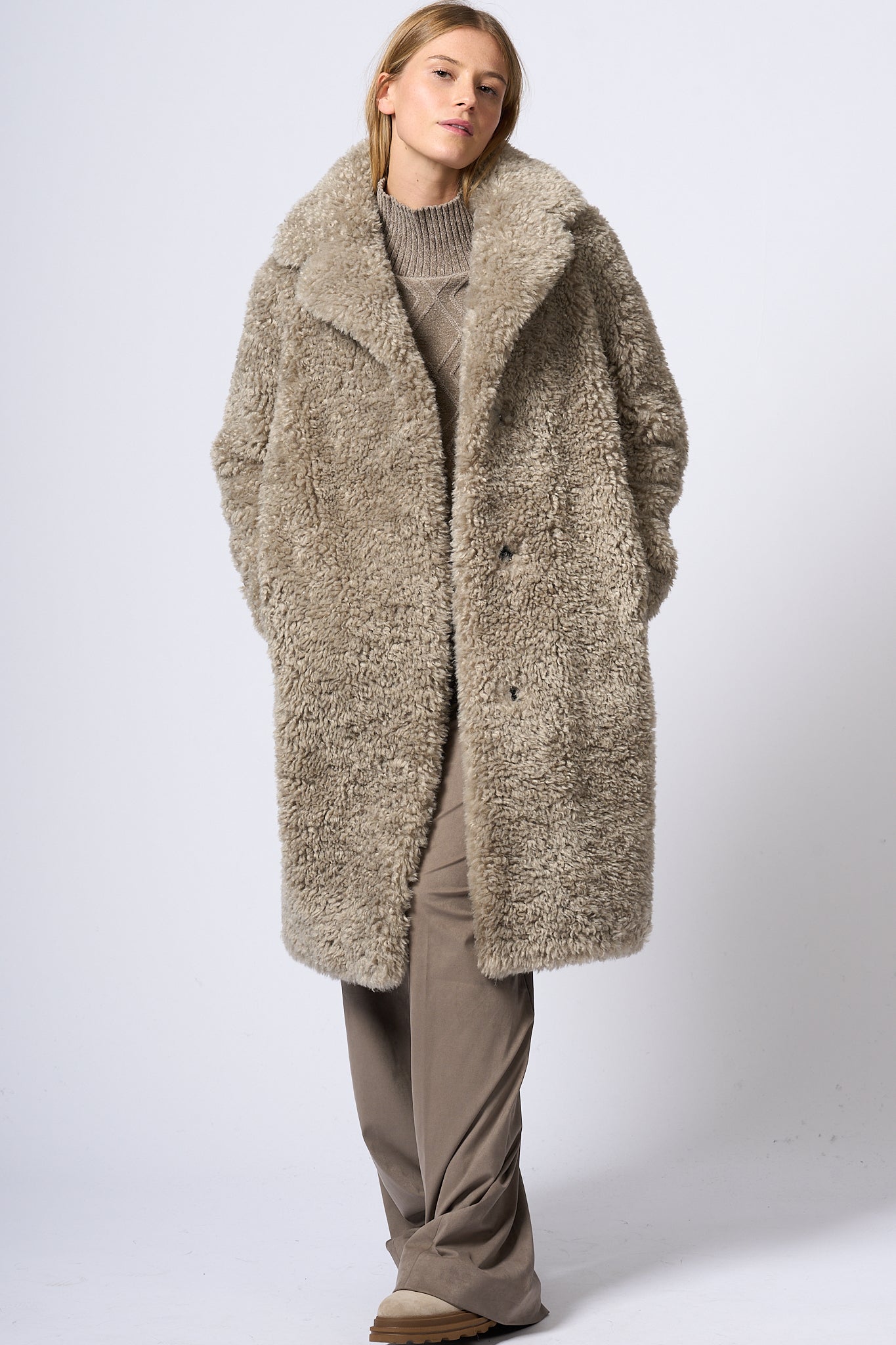 Rrd Eco Sheepskin Long Coat Grey Women-1