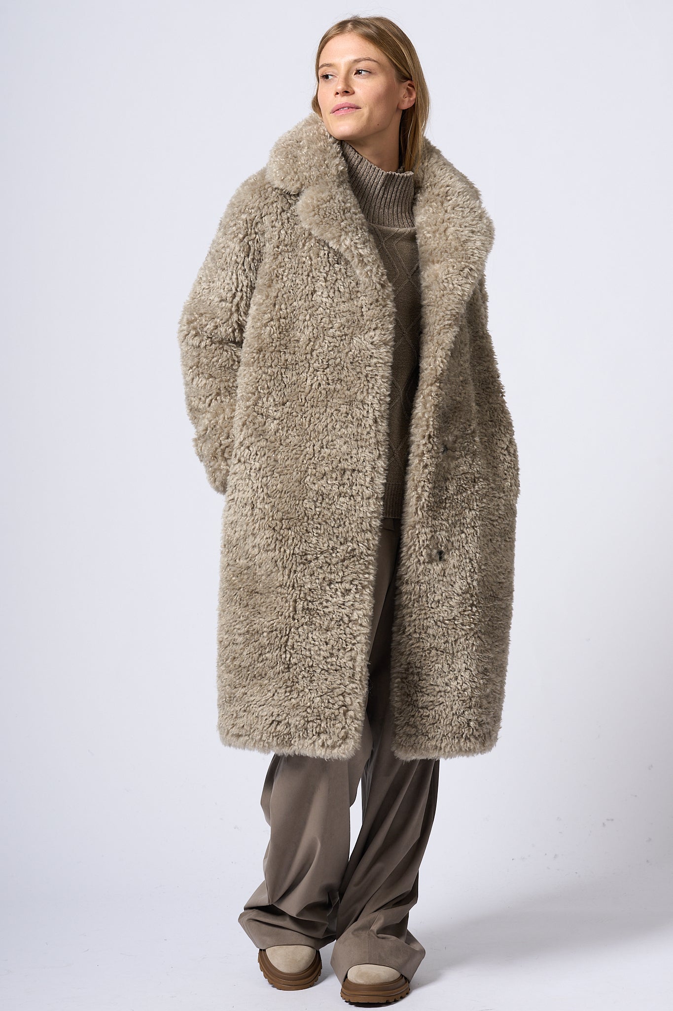 Rrd Eco Sheepskin Long Coat Grey Women-4