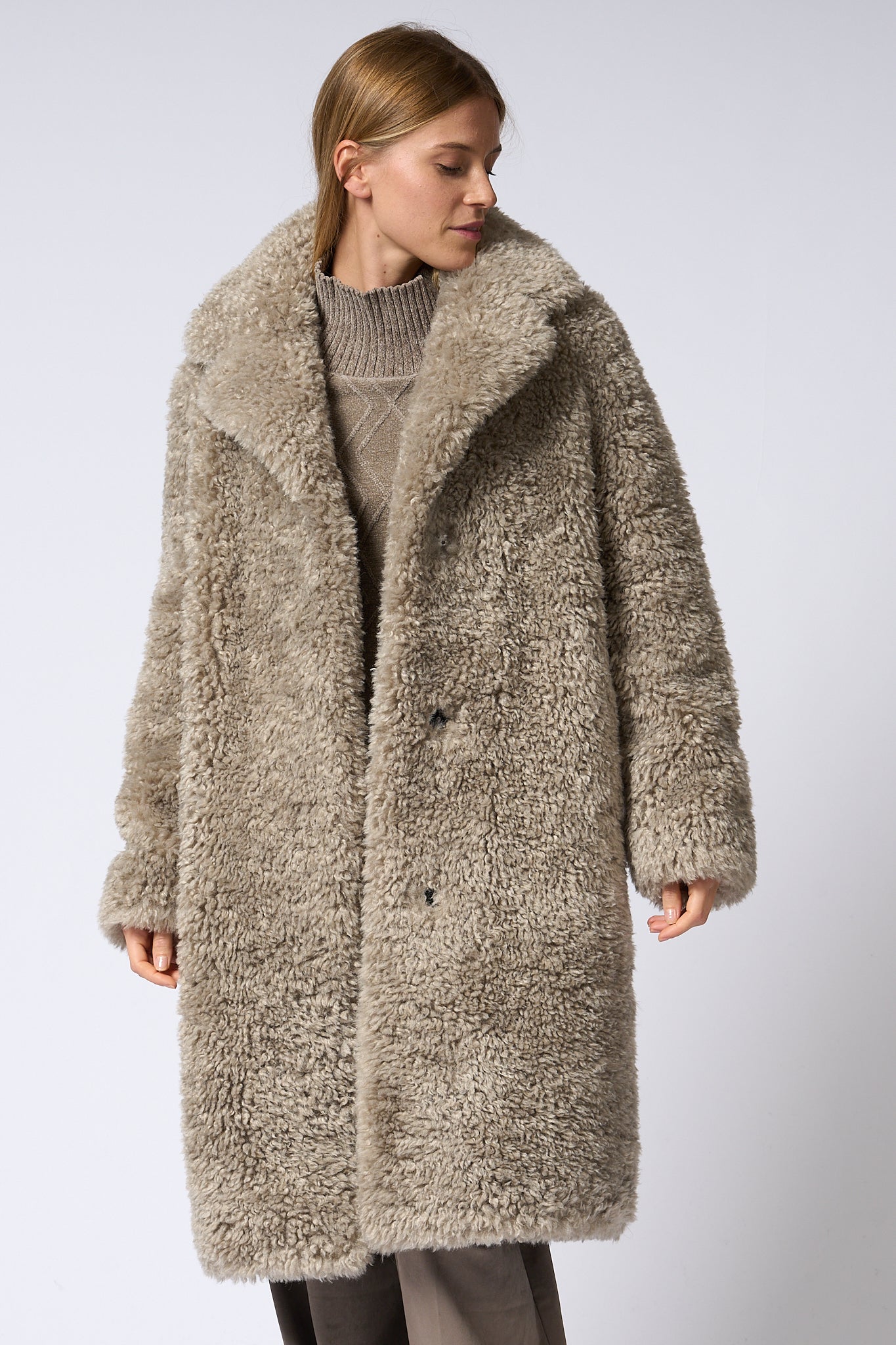 Rrd Eco Sheepskin Long Coat Grey Women-2