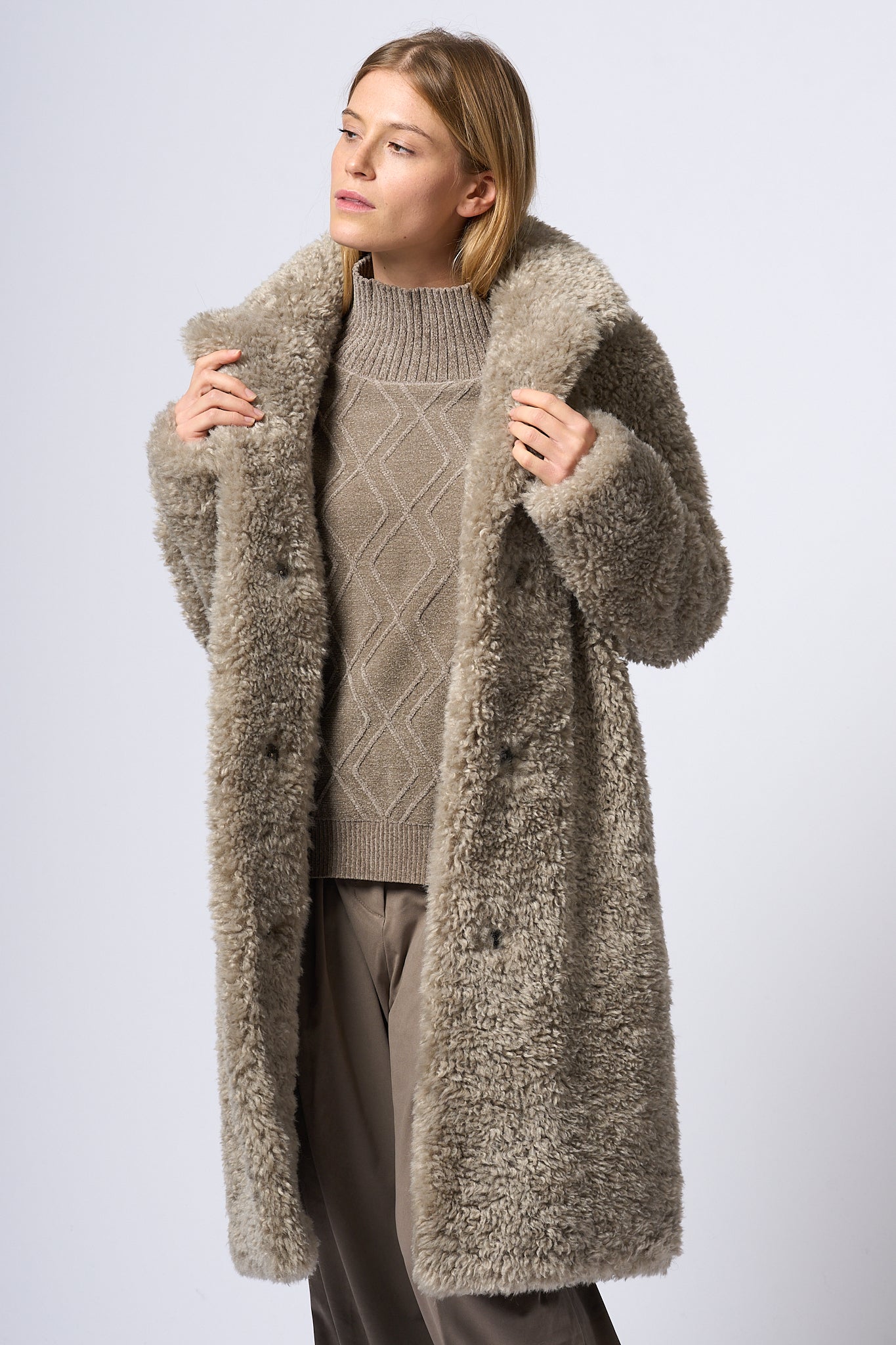 Rrd Eco Sheepskin Long Coat Grey Women-5