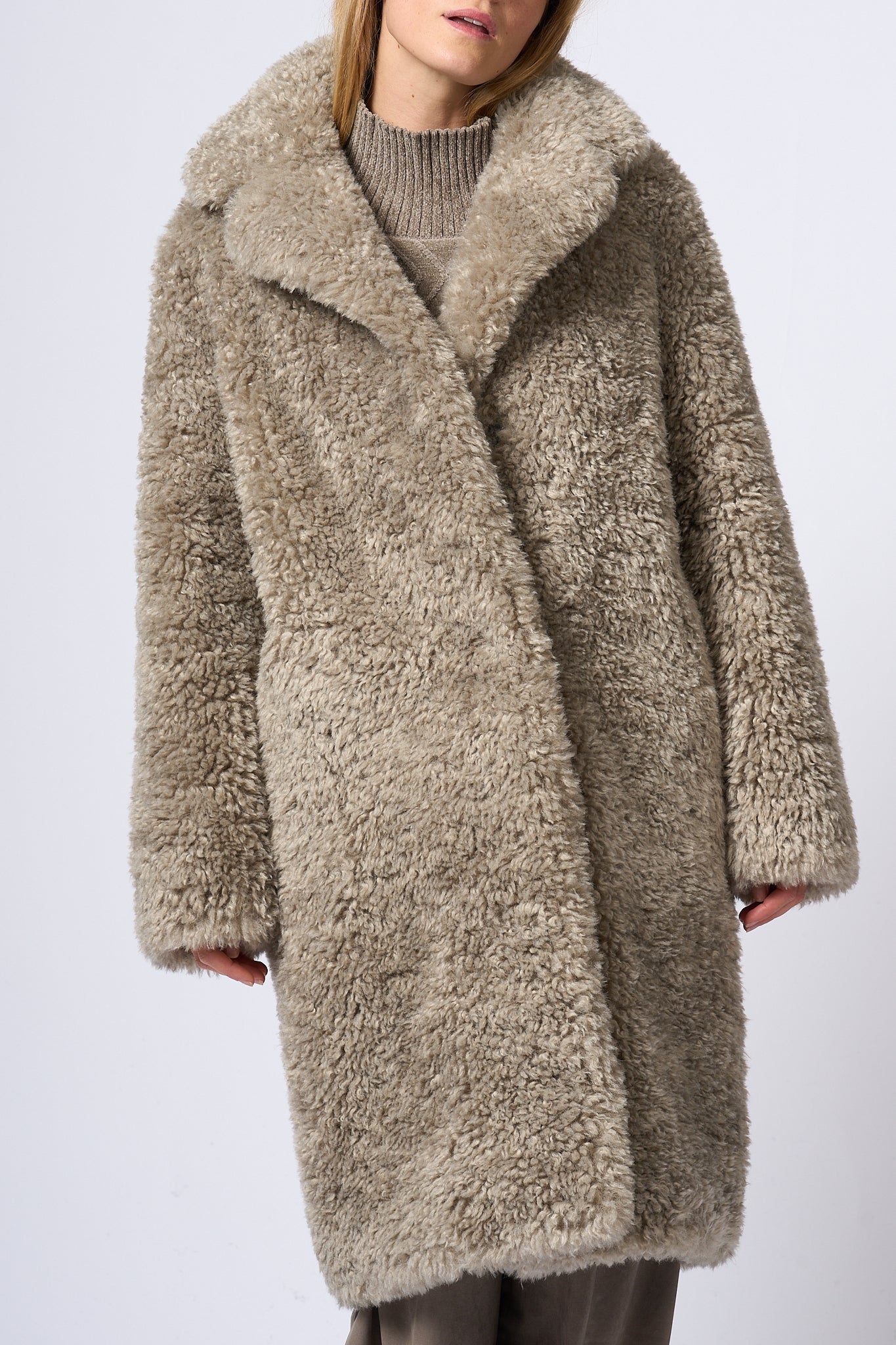 Rrd Eco Sheepskin Long Coat Grey Women-6