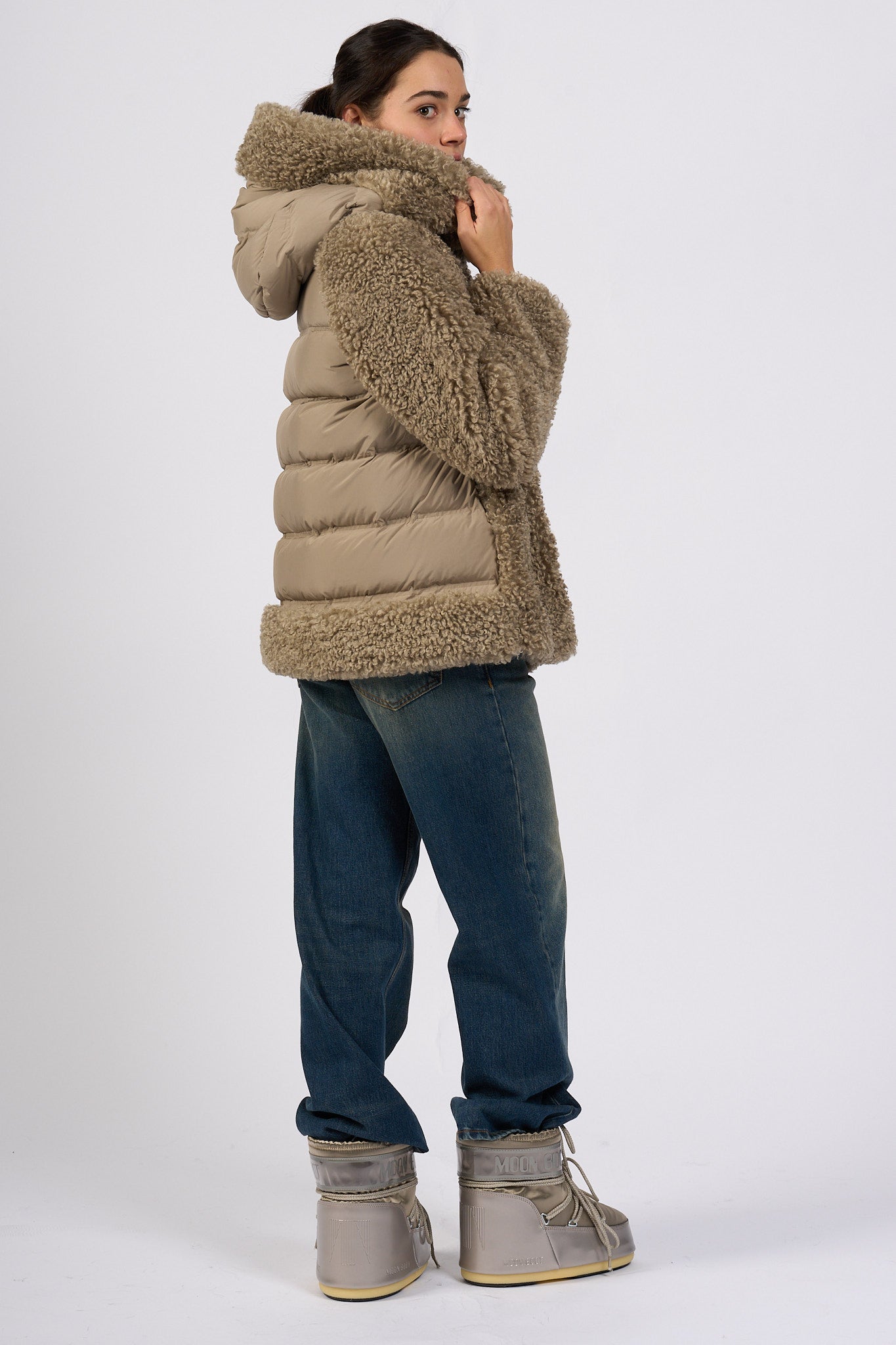 Rrd Giaccone Hybrid Con Cappuccio Tabacco Donna-3