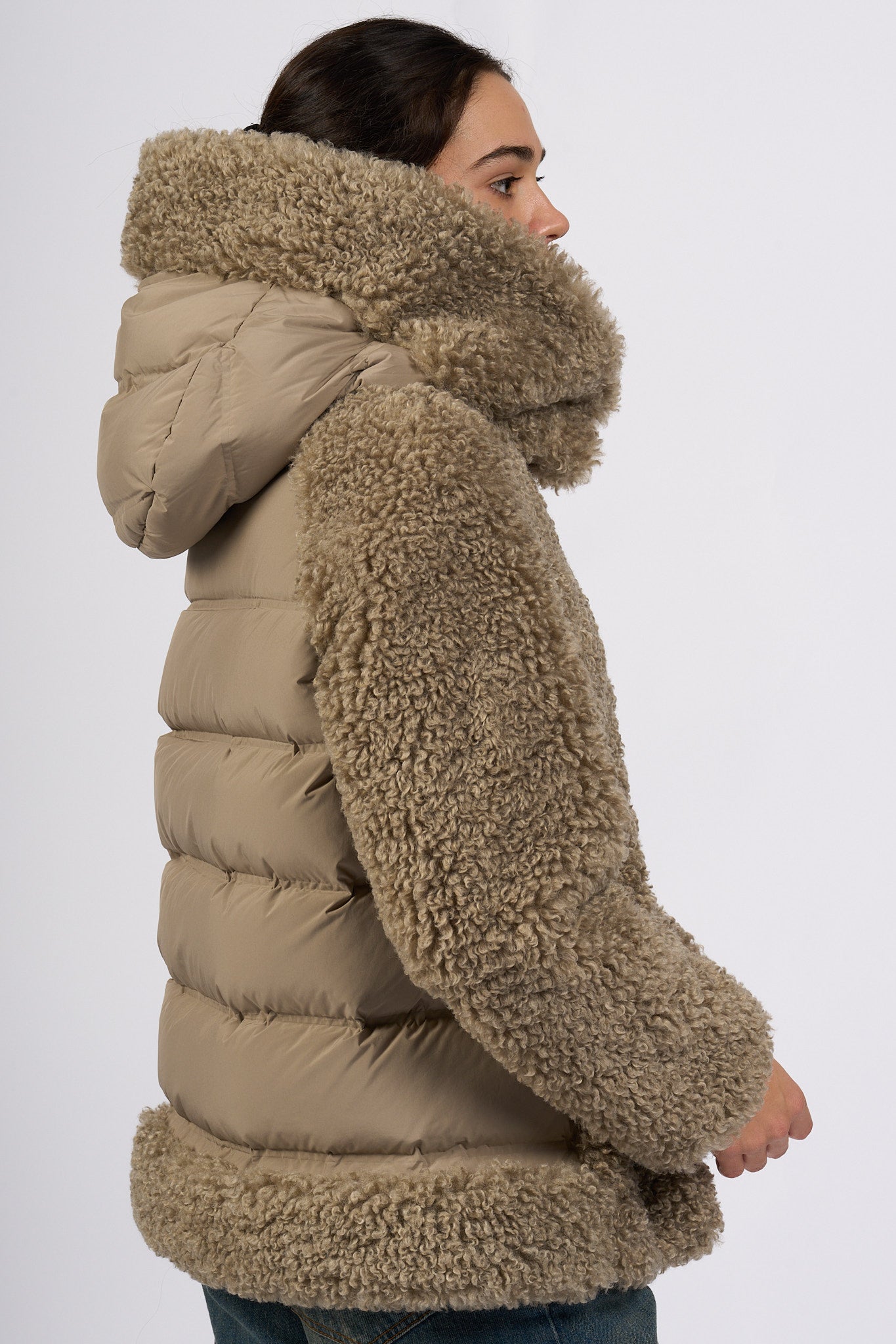 Rrd Piumino Hybrid con Cappuccio Tabacco Donna-2