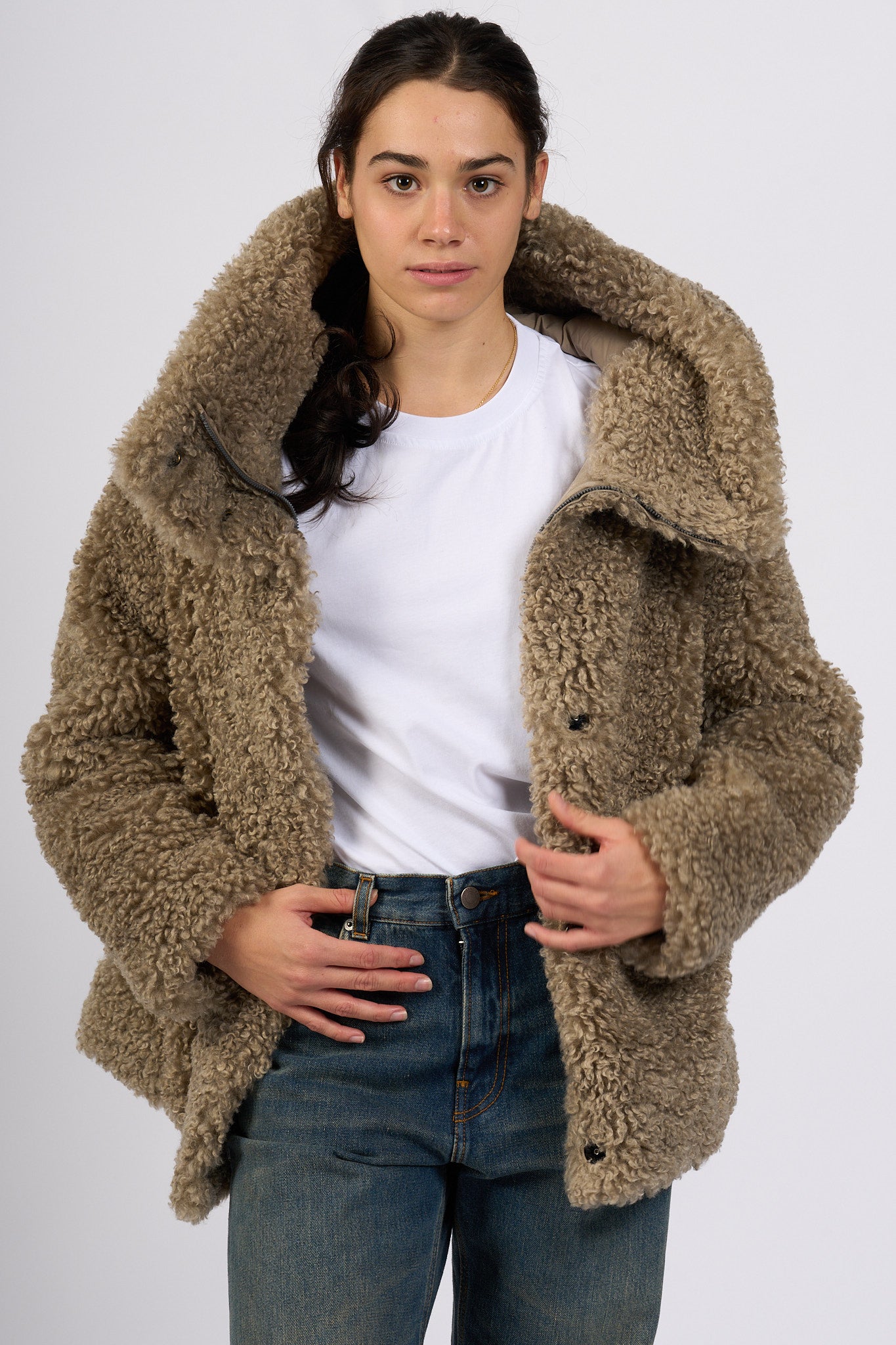 Rrd Giaccone Hybrid Con Cappuccio Tabacco Donna-9