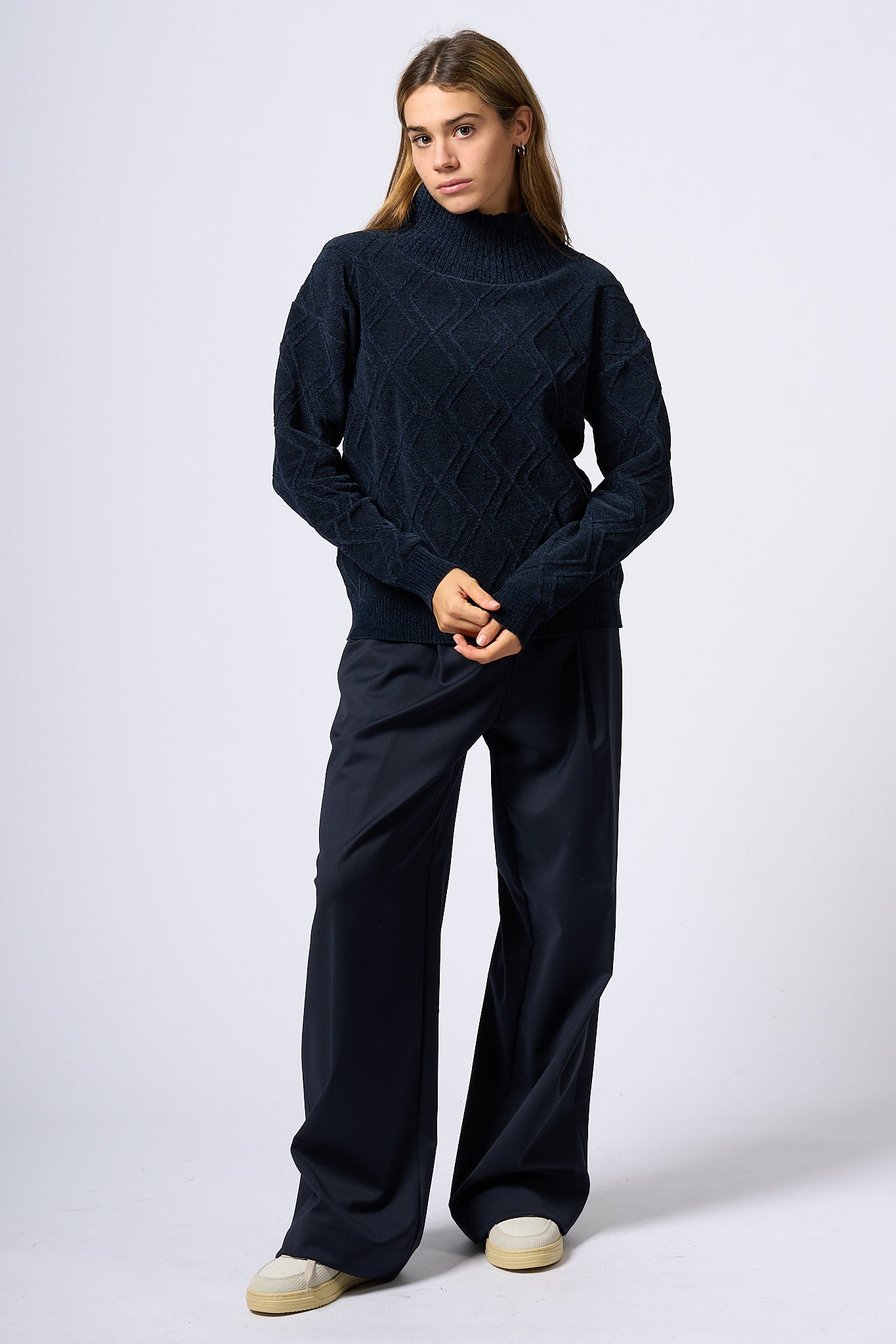 Rrd Chenille Turtleneck Blue Woman-2