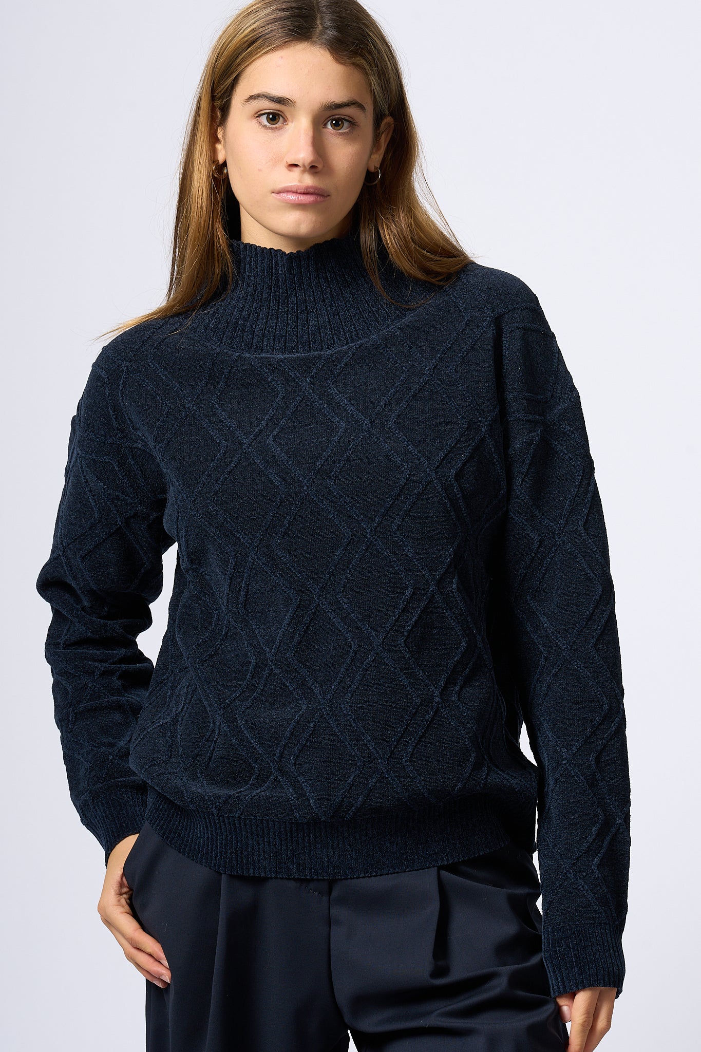 Rrd Chenille Turtleneck Blue Woman-3