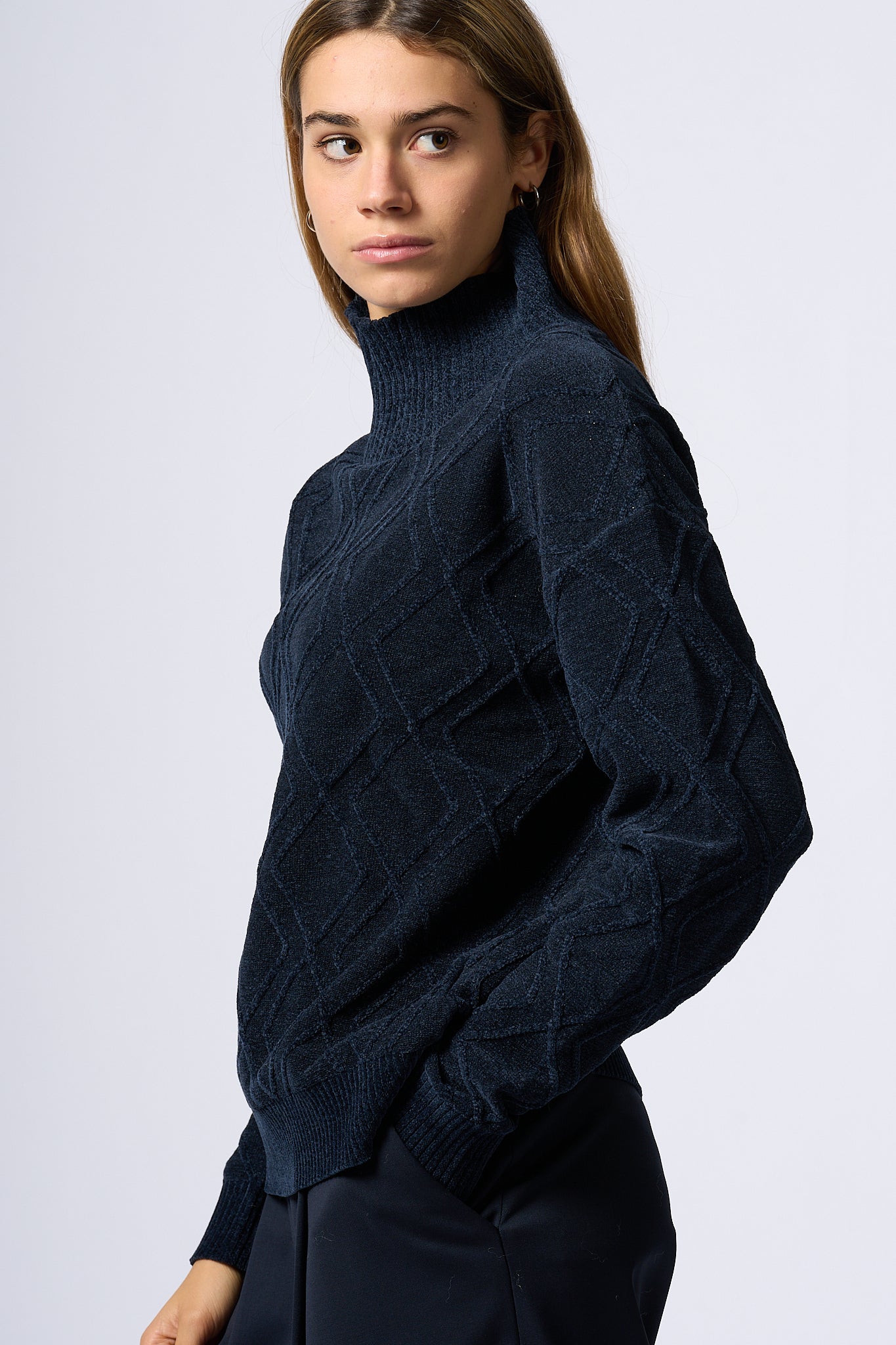 Rrd Chenille Turtleneck Blue Woman-1