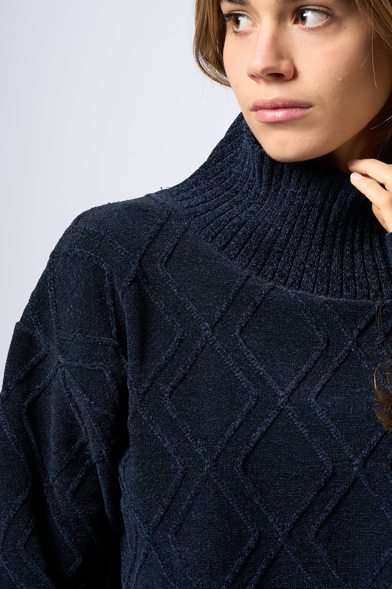 Rrd Chenille Turtleneck Blue Woman-5