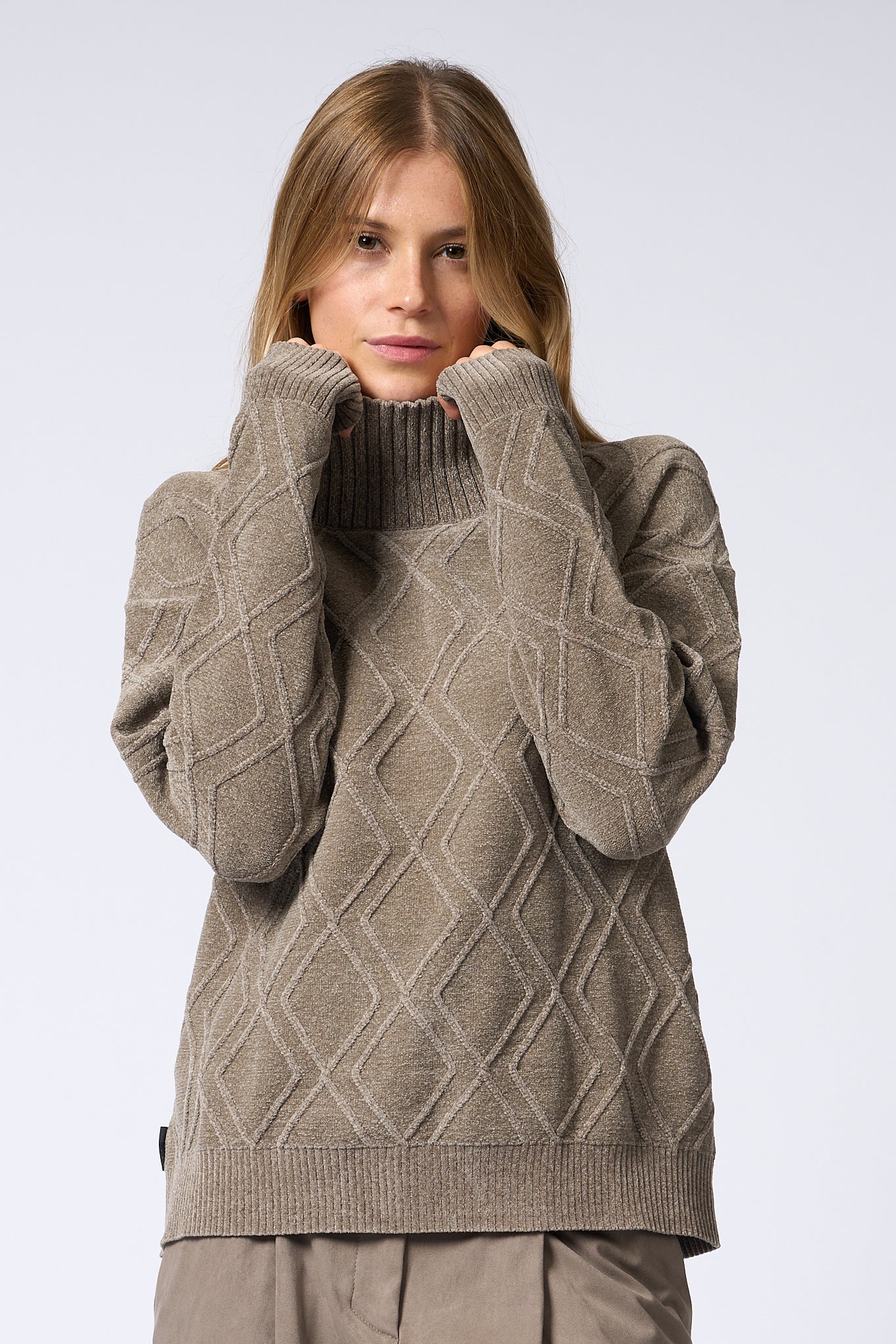 Rrd Turtleneck Chenille Dove Grey Woman-1