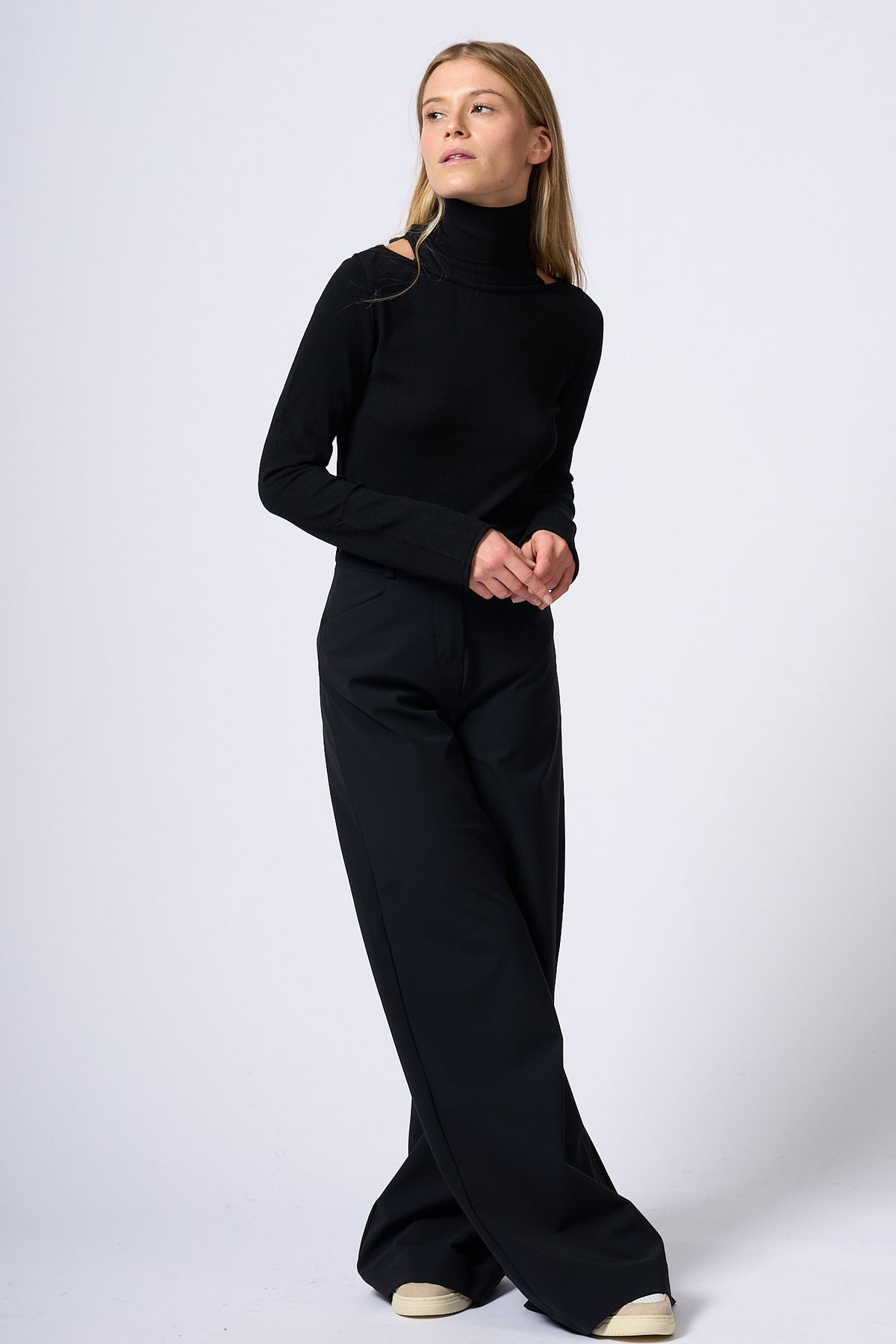 Rrd Pantalone LIVIA donna nero a palazzo elasticizzato-2