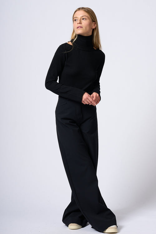 Rrd Pantalone LIVIA donna nero a palazzo elasticizzato-2