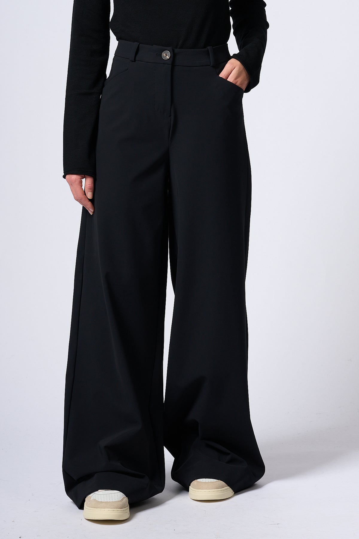 Rrd Pantalone LIVIA donna nero a palazzo elasticizzato-8