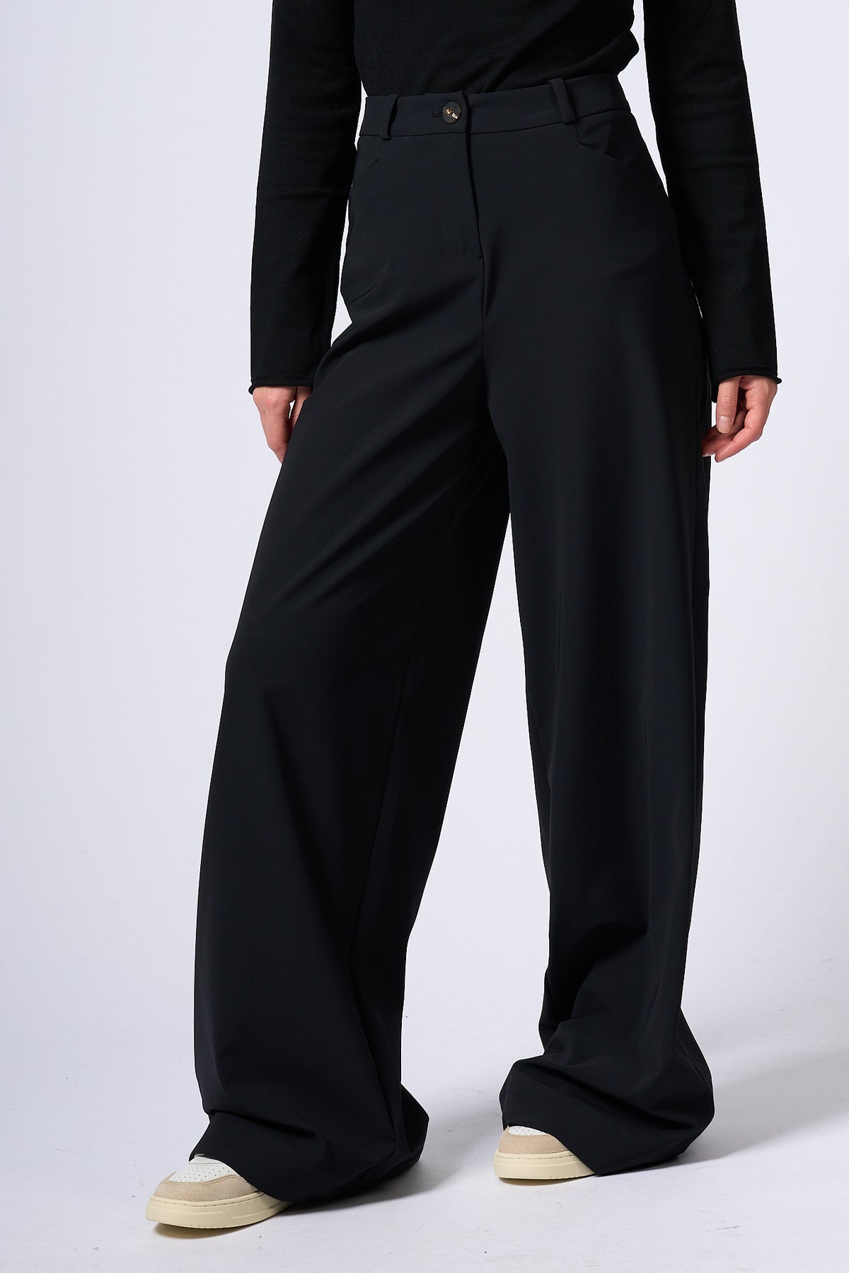 Rrd Pantalone LIVIA donna nero a palazzo elasticizzato-3