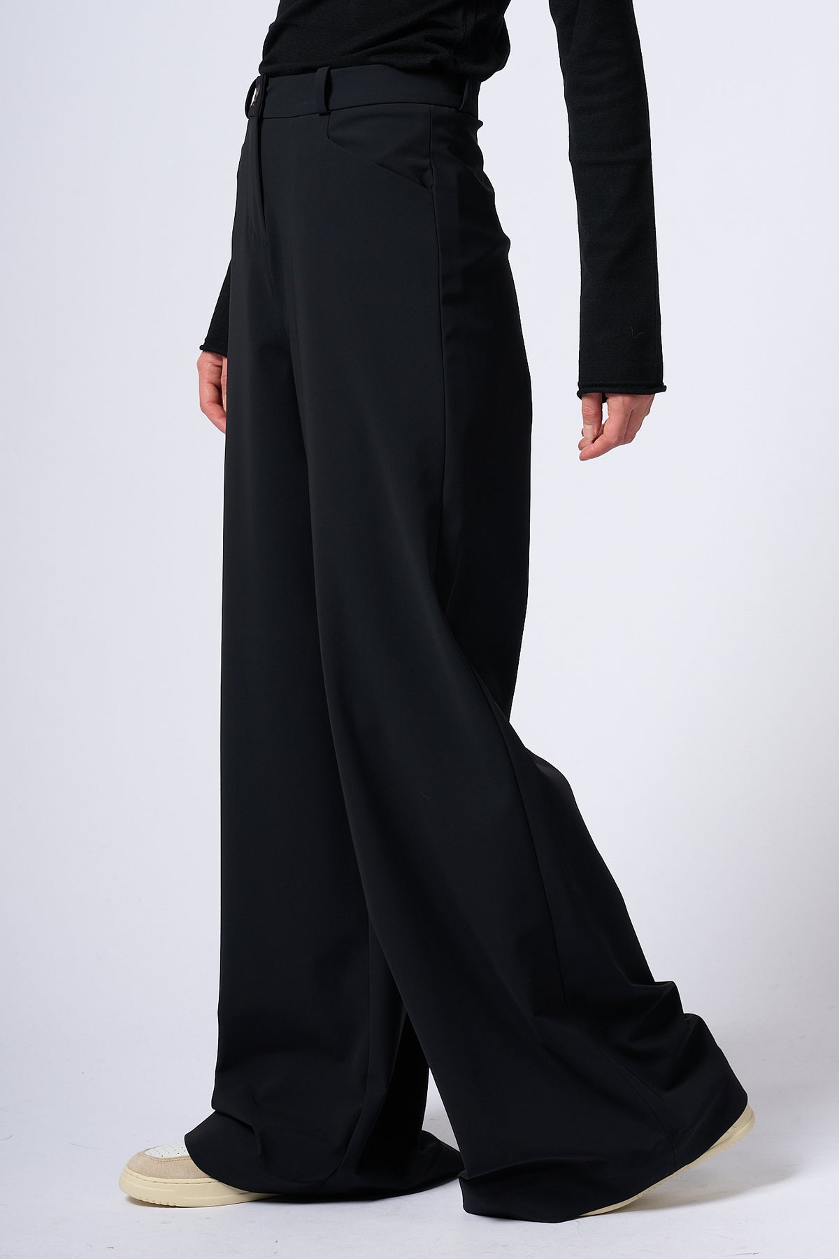 Rrd Pantalone LIVIA donna nero a palazzo elasticizzato-4