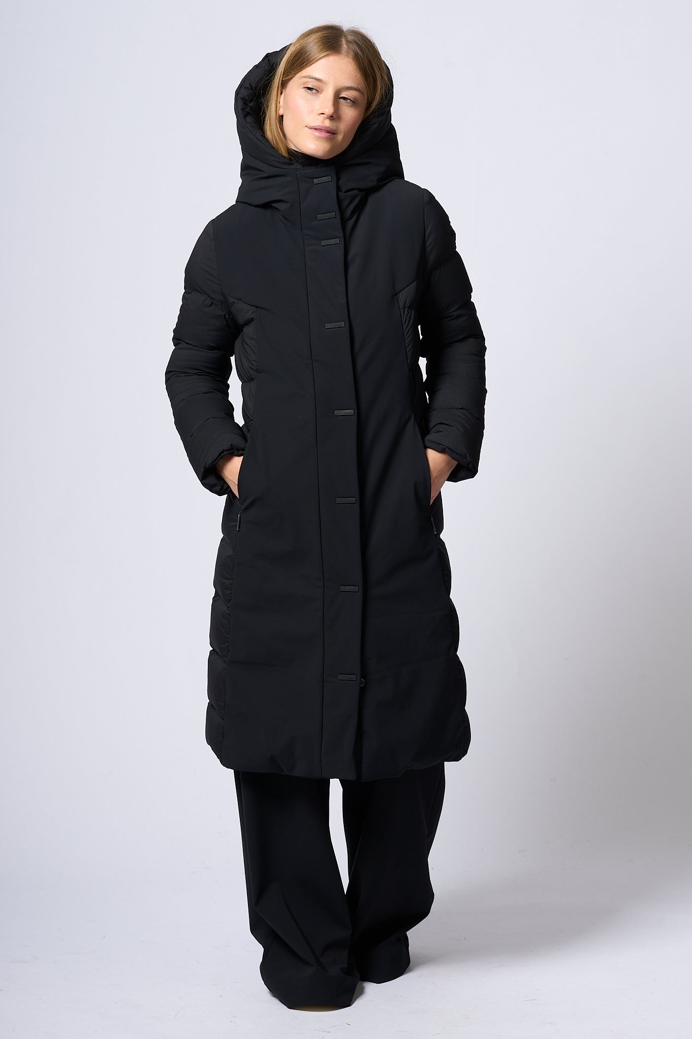 Rrd Hybrid Long Down Jacket Black Women-3