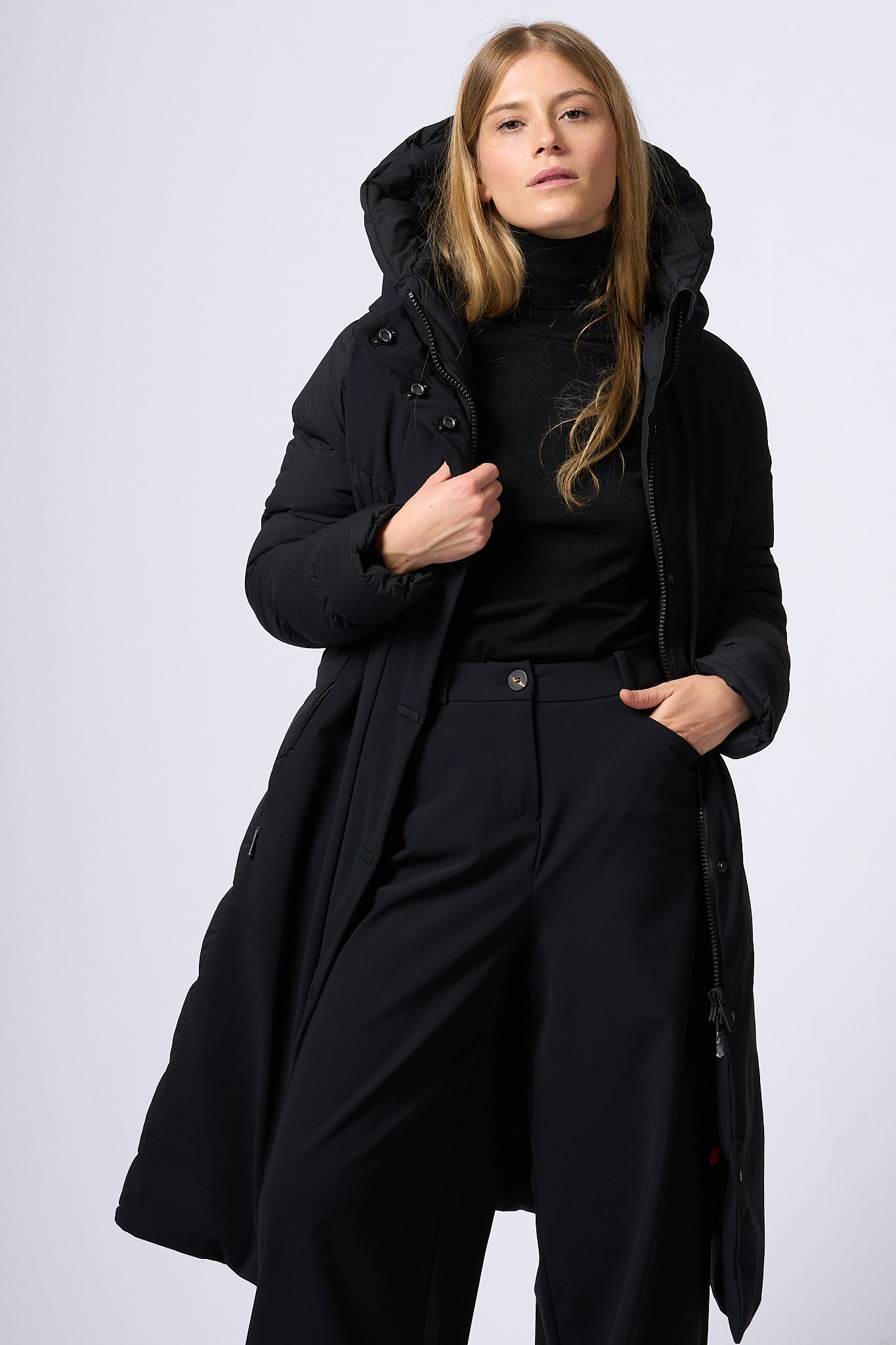 Rrd Hybrid Long Down Jacket Black Women-1