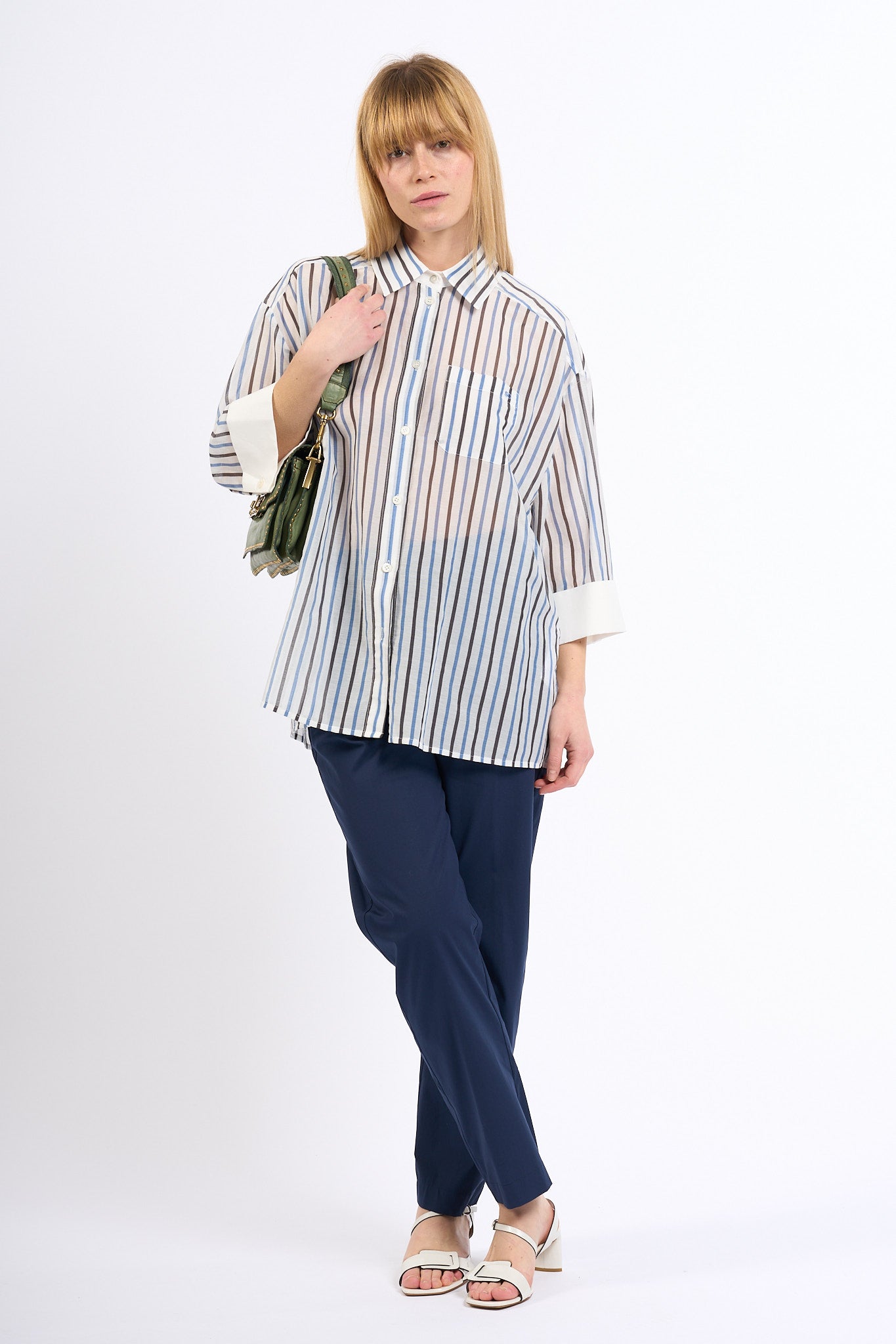 Semicouture Camicia GRACIA in Mussola Blu/Cacao Donna-7