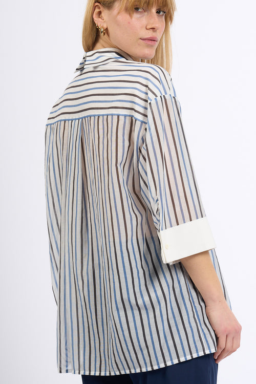 Semicouture Camicia GRACIA in Mussola Blu/Cacao Donna-2
