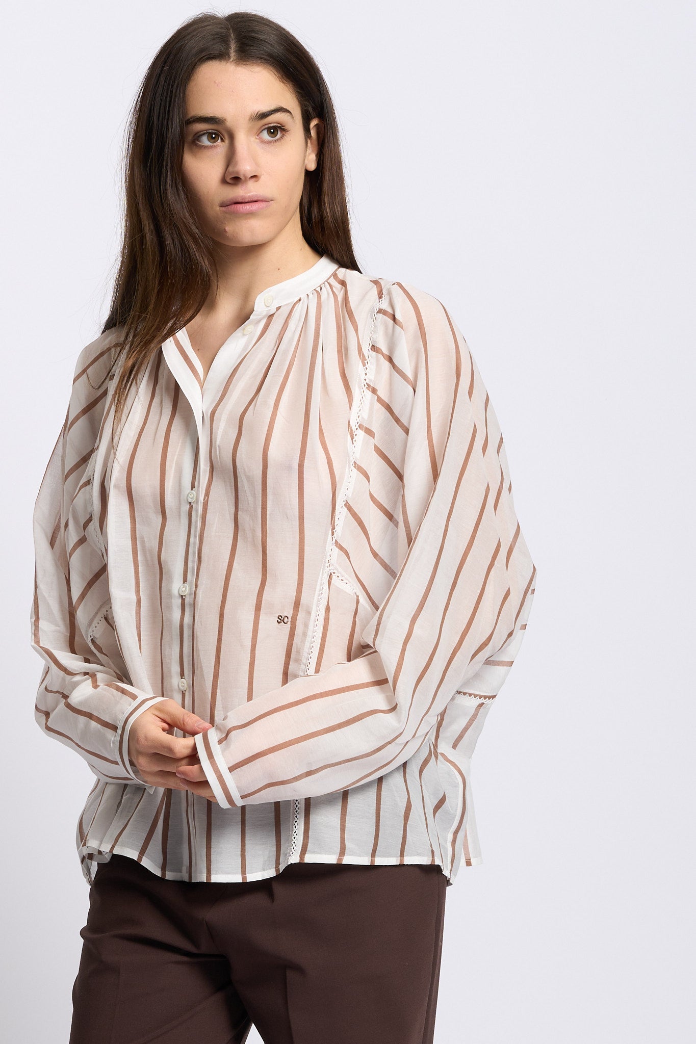 Semicouture Camicia Lola Bianco/Sabbia Donna-5