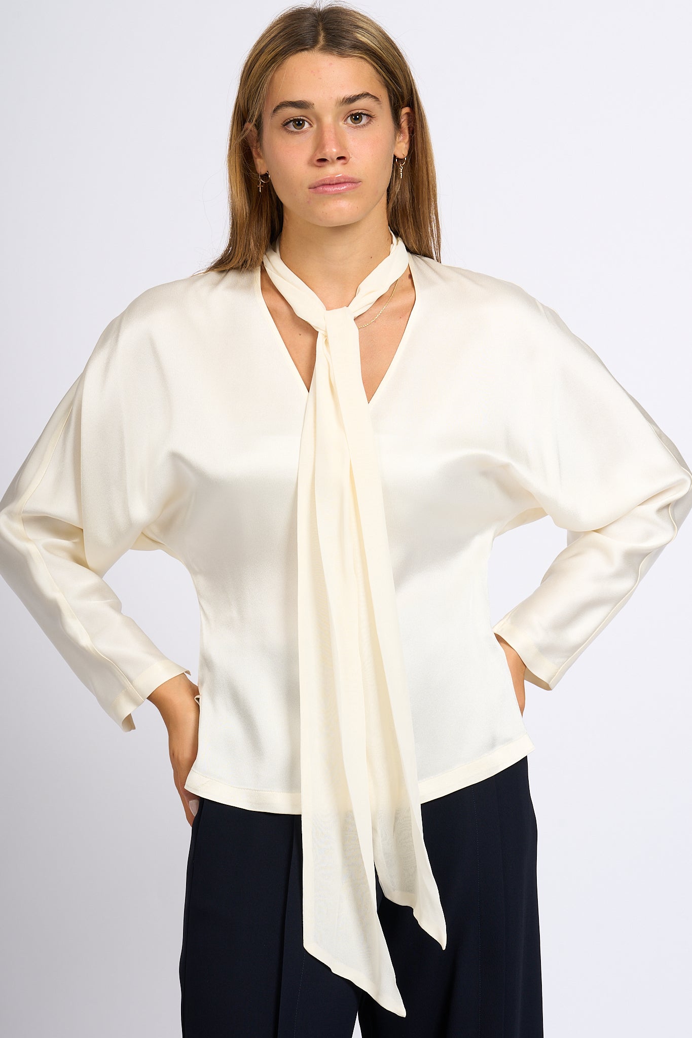 Semicouture Cream Satin Shirt Women-1