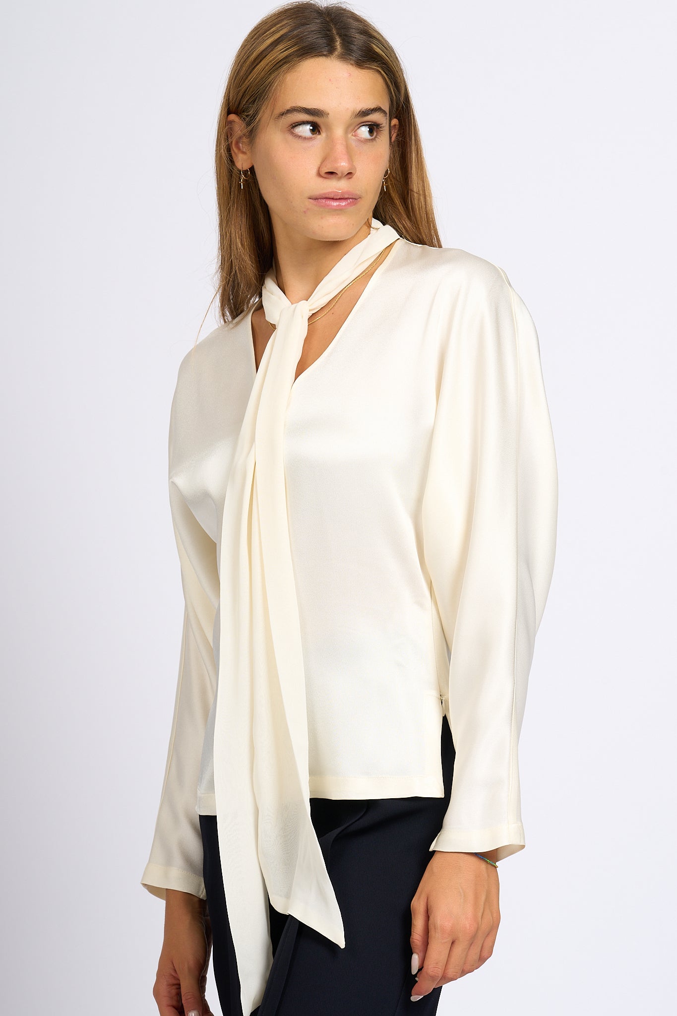 Semicouture Cream Satin Shirt Women-3