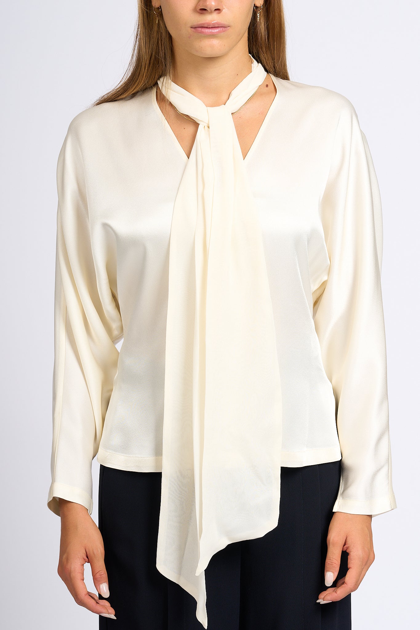 Semicouture Cream Satin Shirt Women-6