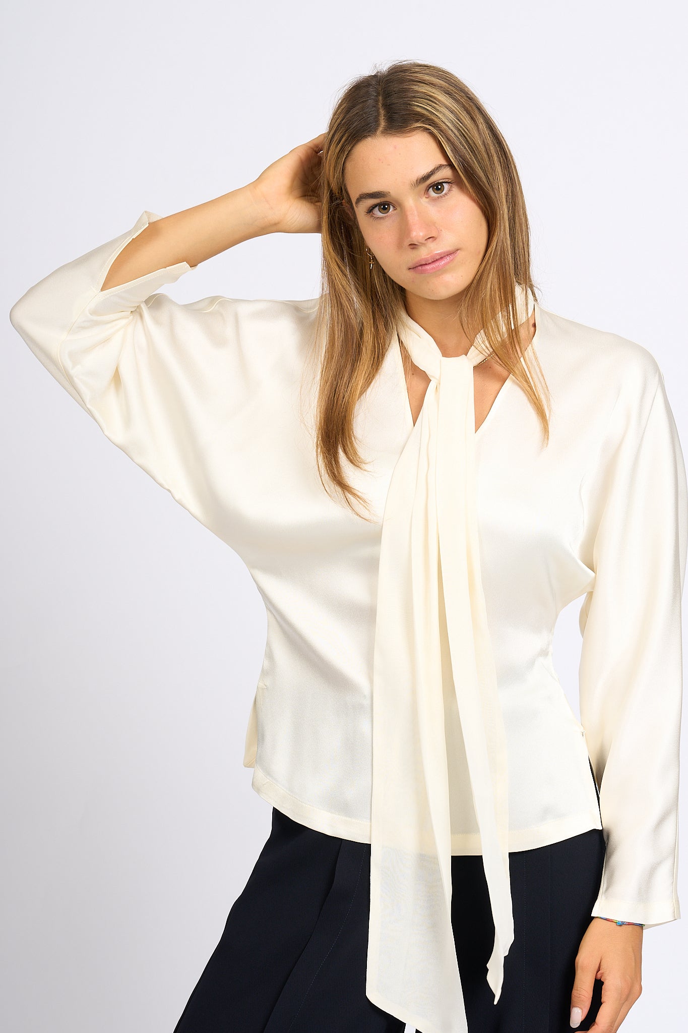 Semicouture Cream Satin Shirt Women-7