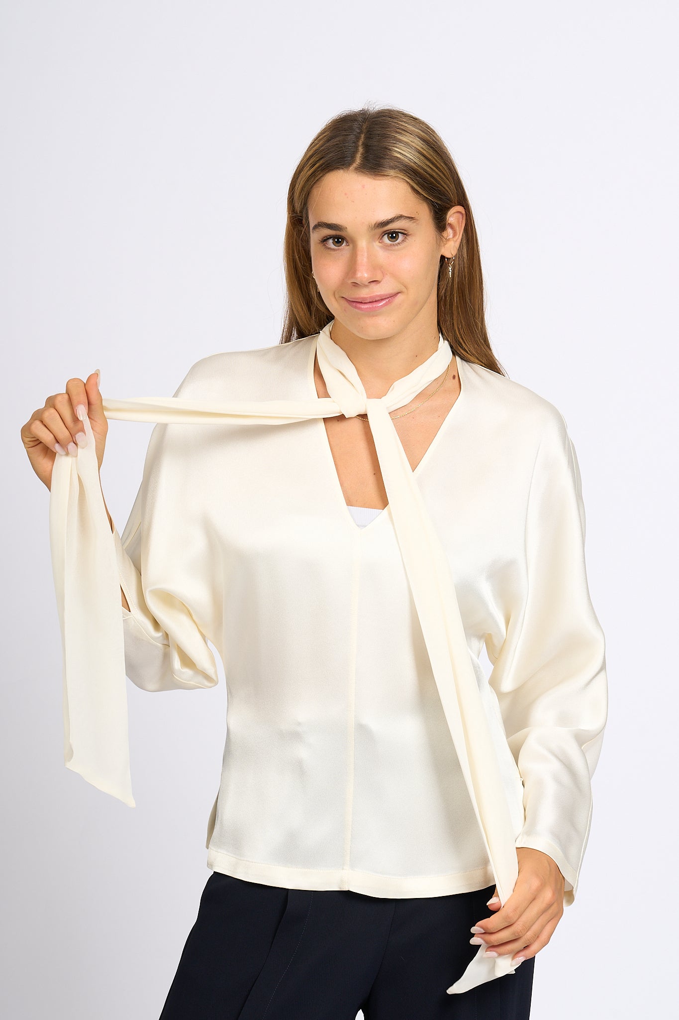 Semicouture Cream Satin Shirt Women-8