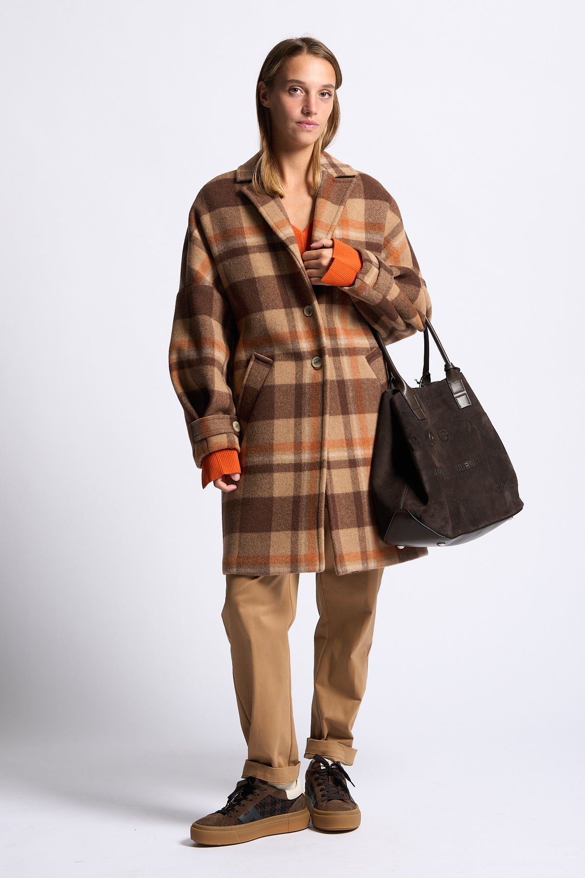 Semicouture Cappotto Naomi Check Marrone Donna-3
