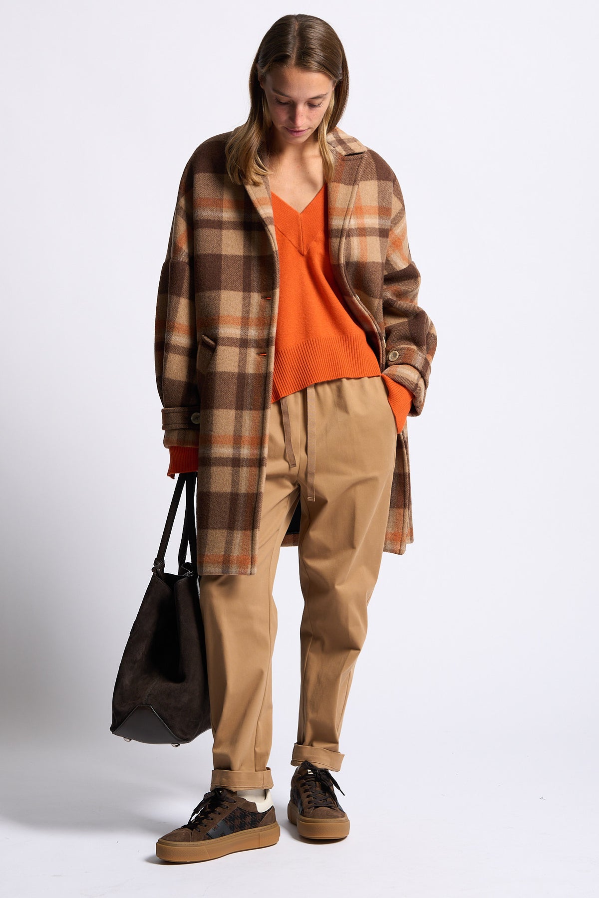 Semicouture Cappotto Naomi Check Marrone Donna-11