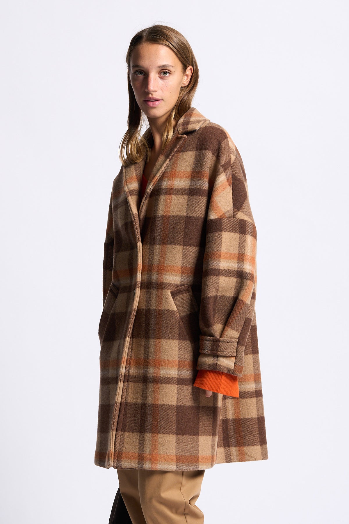 Semicouture Cappotto Naomi Check Marrone Donna-5