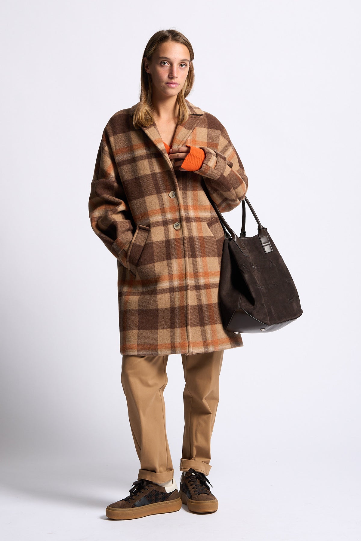 Semicouture Cappotto Naomi Check Marrone Donna-6
