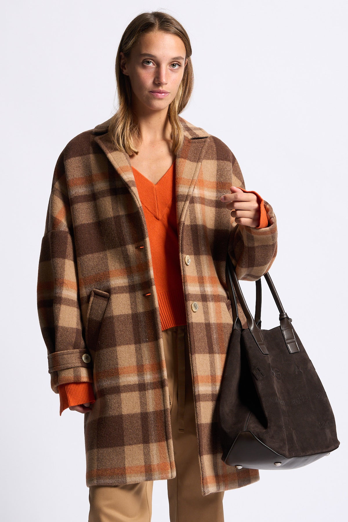 Semicouture Cappotto Naomi Check Marrone Donna-7