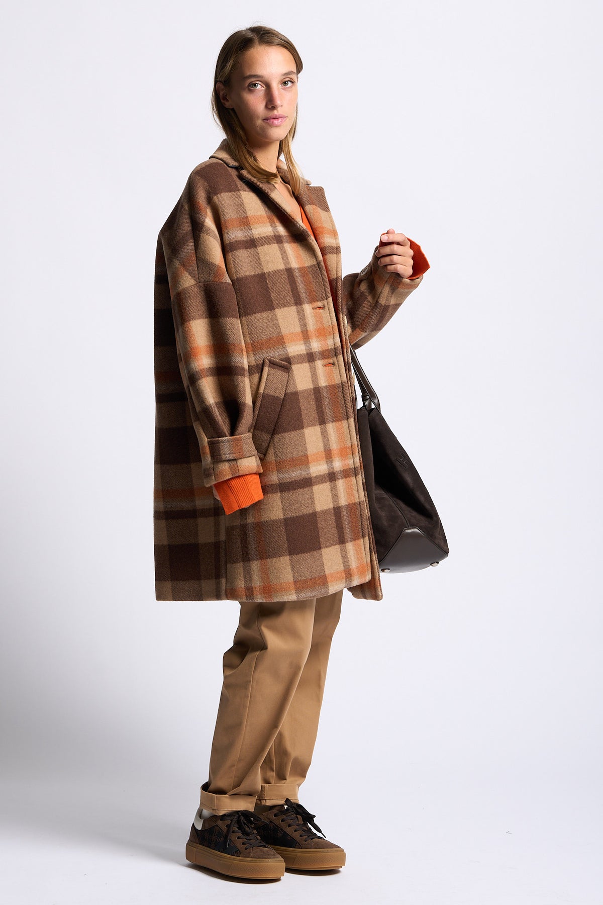 Semicouture Cappotto Naomi Check Marrone Donna-8