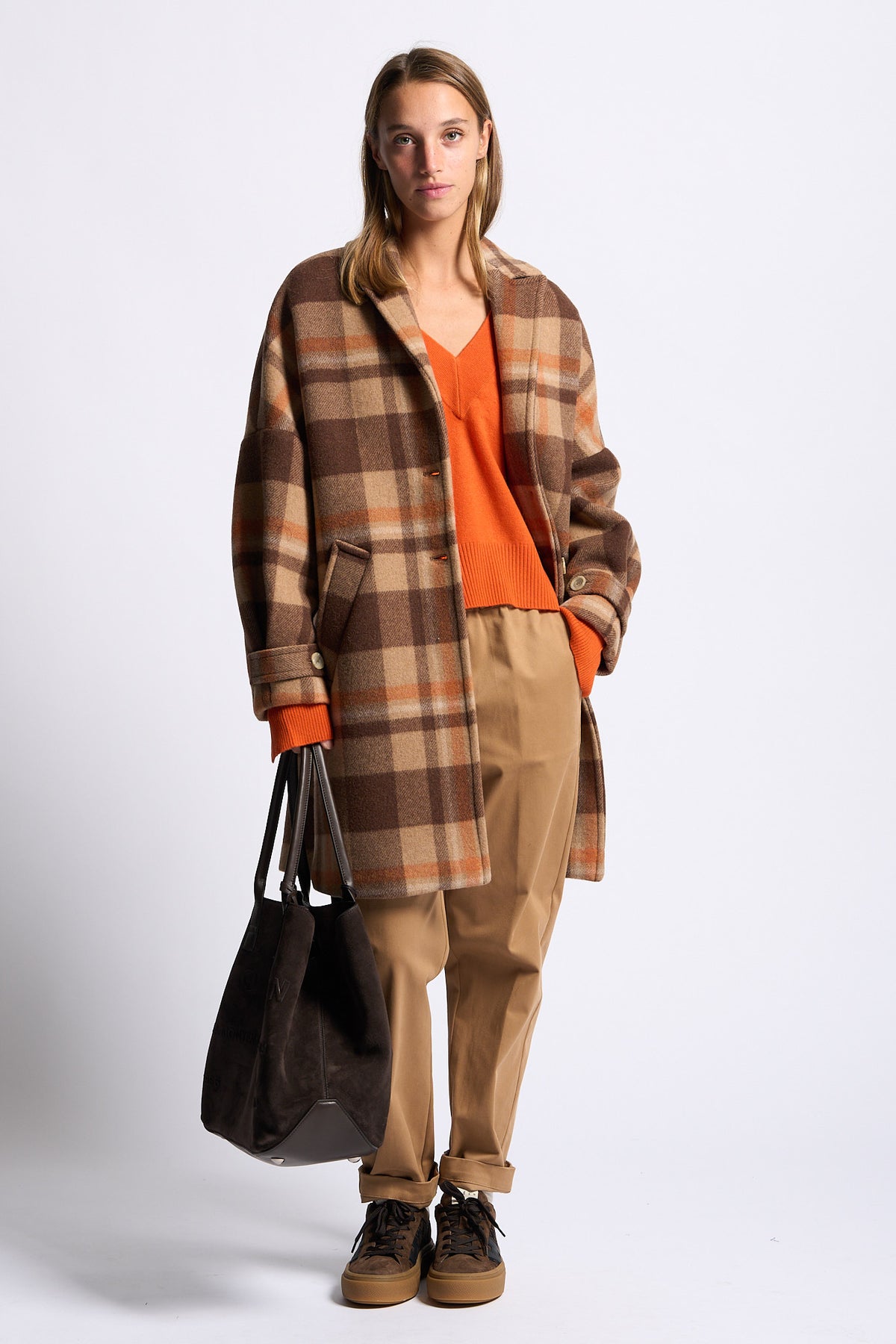 Semicouture Cappotto Naomi Check Marrone Donna-10