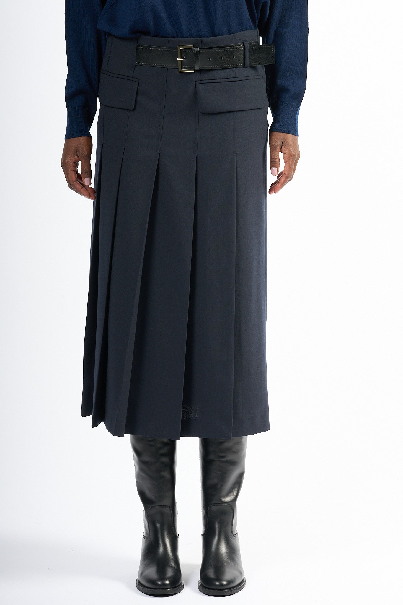 Semicouture Gonna Tracy A Pieghe Blu Donna-2